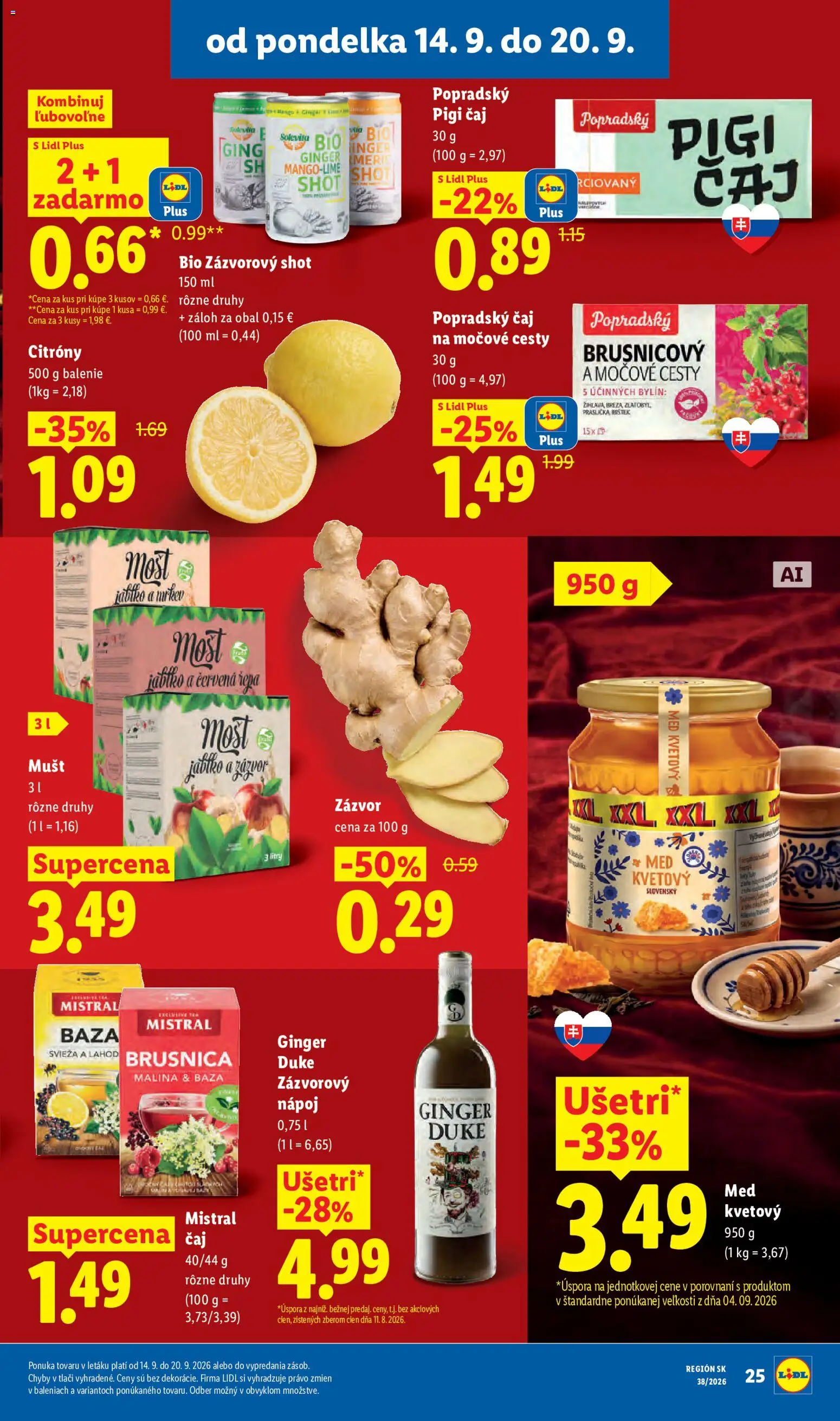 Nové Lidl akcie – leták je platný od 14.09.2026 | Strana: 33 | Produkty: Zázvor, Čaj, Med, Repa