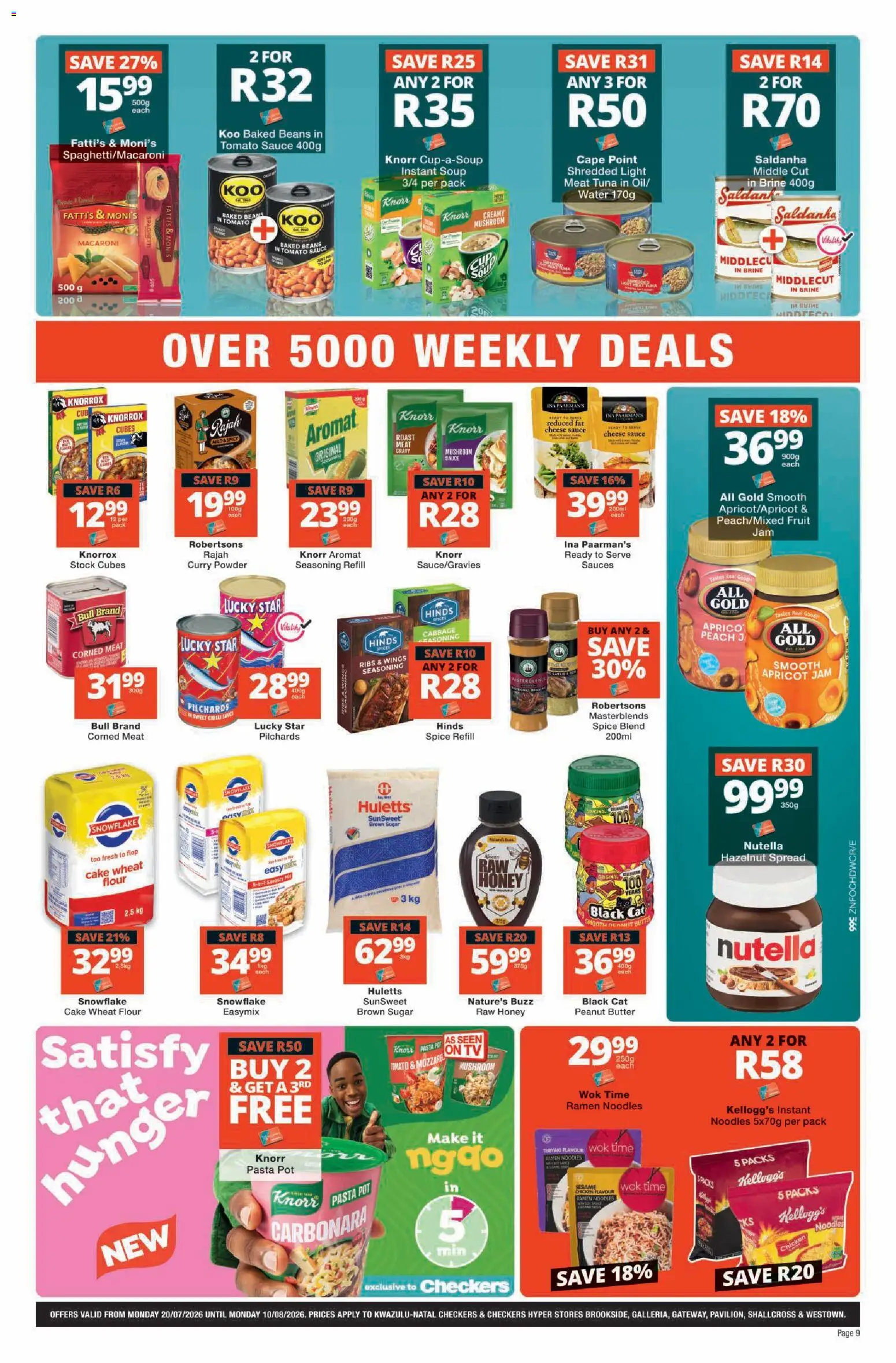 New Checkers catalogue – valid from 20/07/2026 | Page: 9 | Products: Pilchards, Chicken, Tomato sauce, Sauce