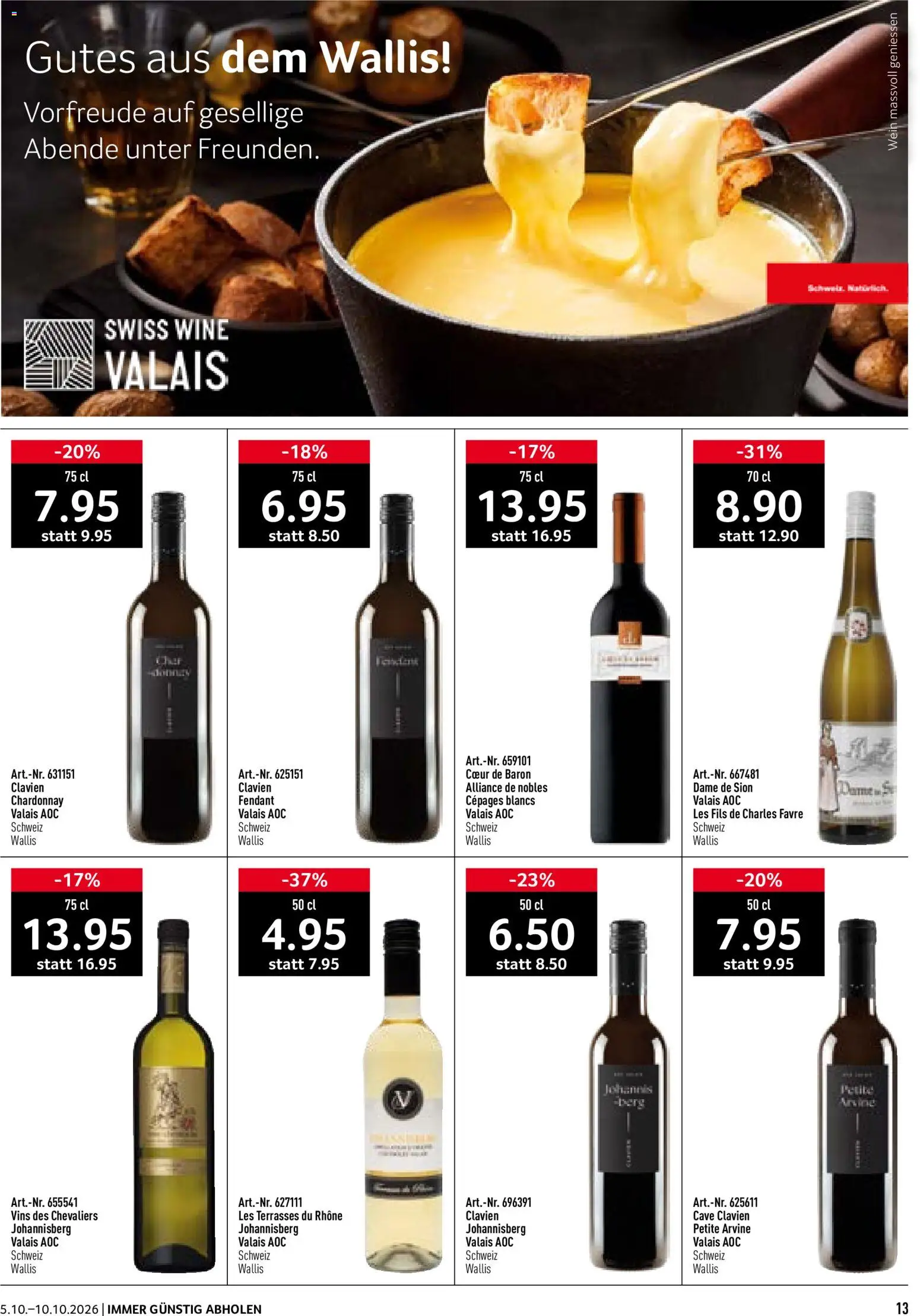 Prodega aktionen Fondue/Raclette – gültig ab 05.10.2026 | Seite: 13 | Produkte: Wein