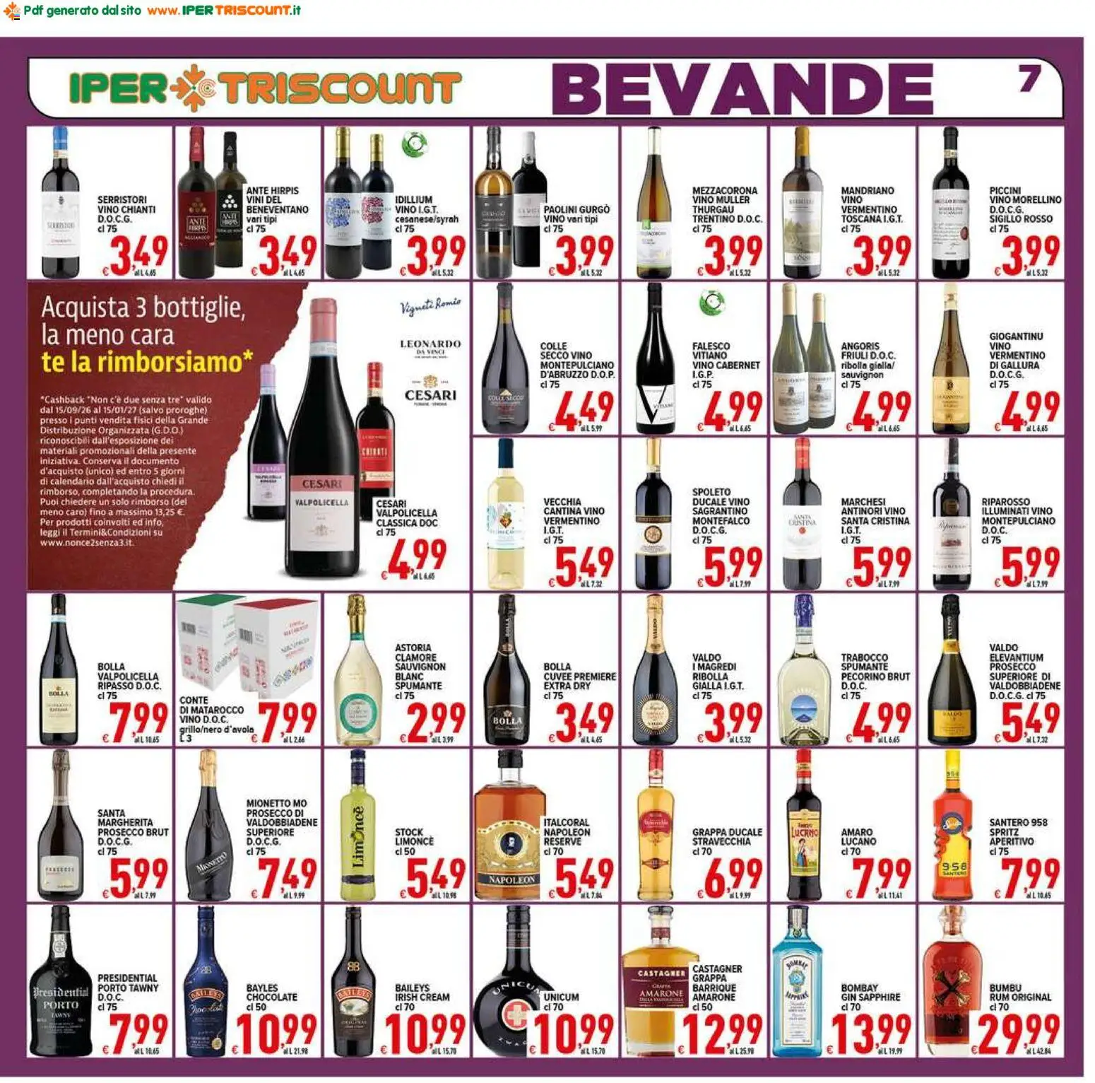 Volantino Ipertriscount del 14/10/2026 | Pagina: 7 | Prodotti: Caro, Tè, Vino Chianti, Amaro