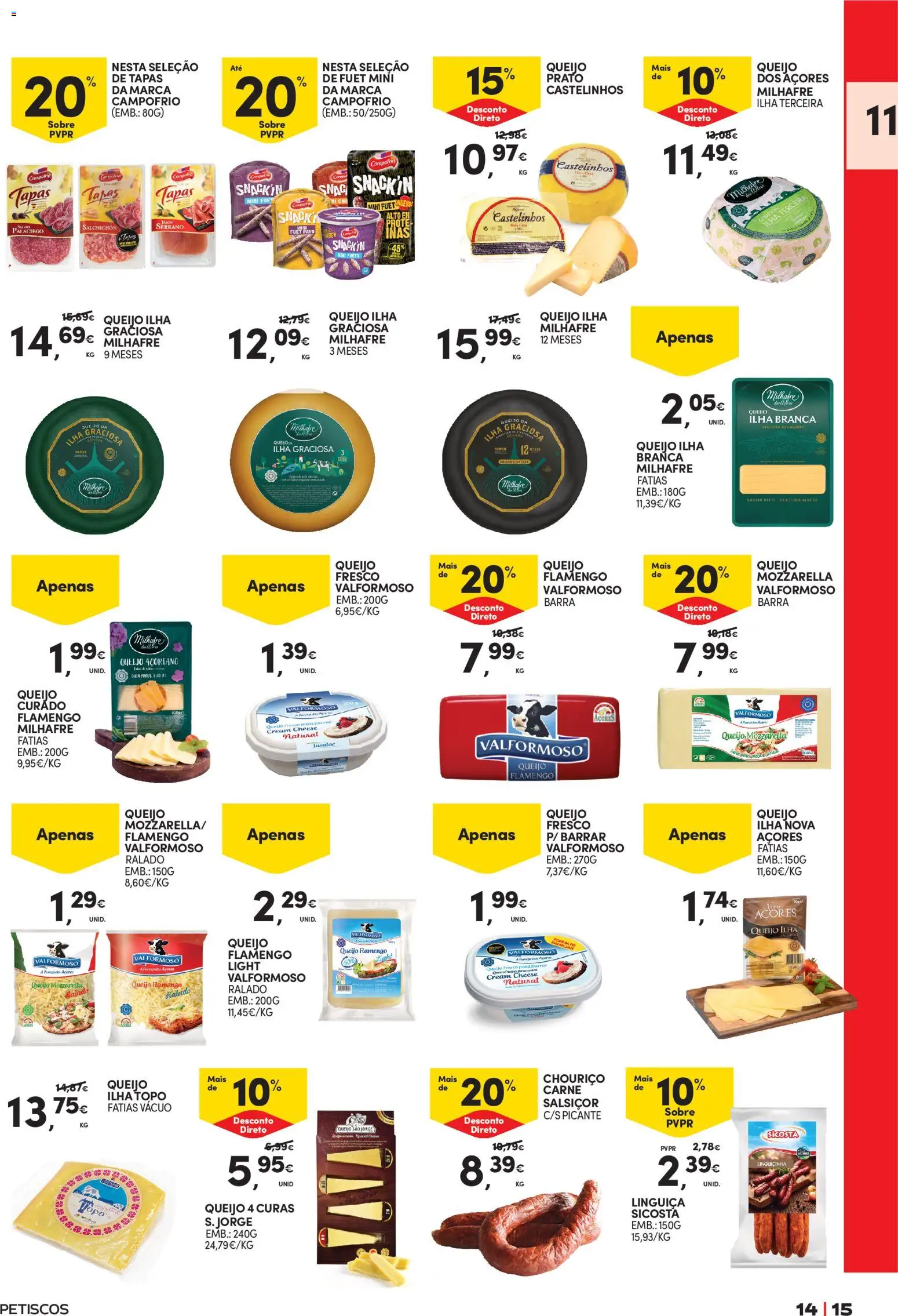 Continente - Açores Cervejas, Vinhos e Mariscos │ válido de 09.06.2026 | Página: 15 | Produtos: Cream cheese, Linguiça, Queijo, Carne