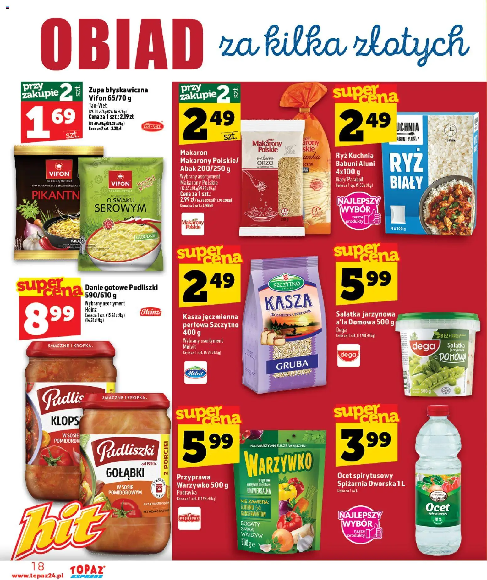 Topaz gazetka - Express od 09.07.2026 | Strona: 18 | Produkty: Ocet spirytusowy, Zupa, Ryż, Sałatka
