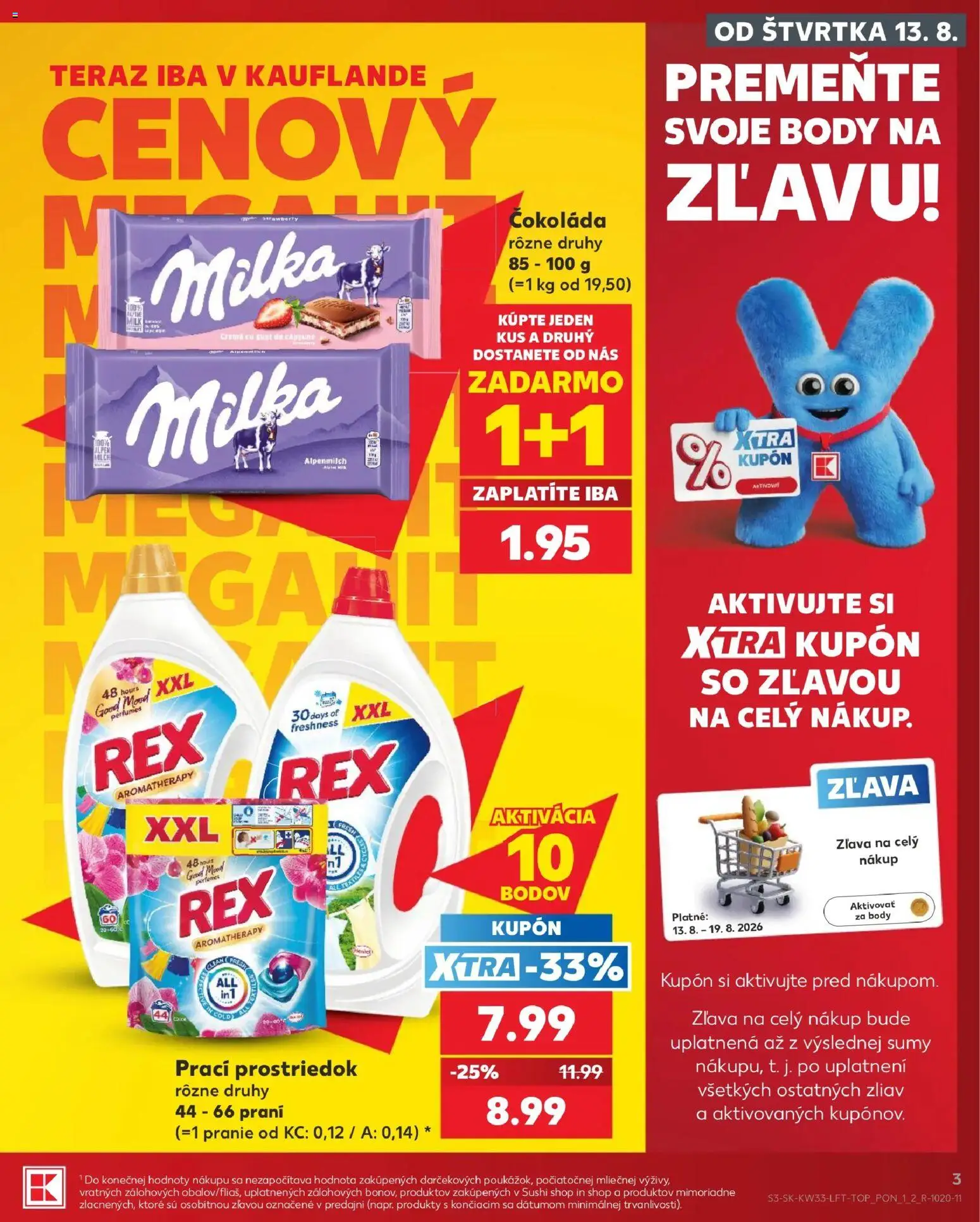 Nové Kaufland akcie – leták je platný od 13.08.2026 | Strana: 3 | Produkty: Čokoláda, Sushi, Milka