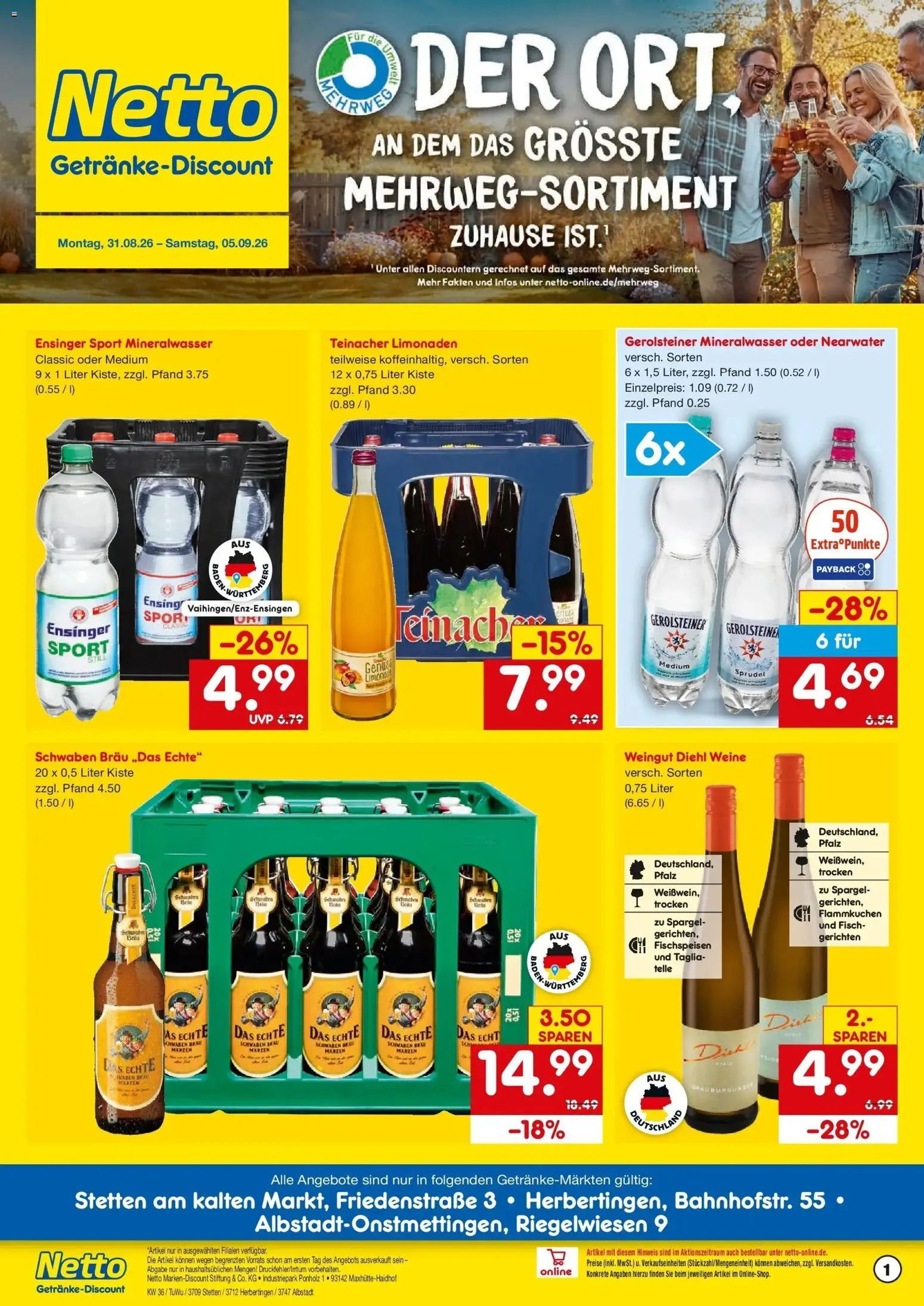 Netto Marken-Discount Prospekt Stetten Am Kalten Markt (ab 31.08.2026) » Angebote | Seite: 1 | Produkte: Spargel, Mineralwasser, Fisch, Gerolsteiner