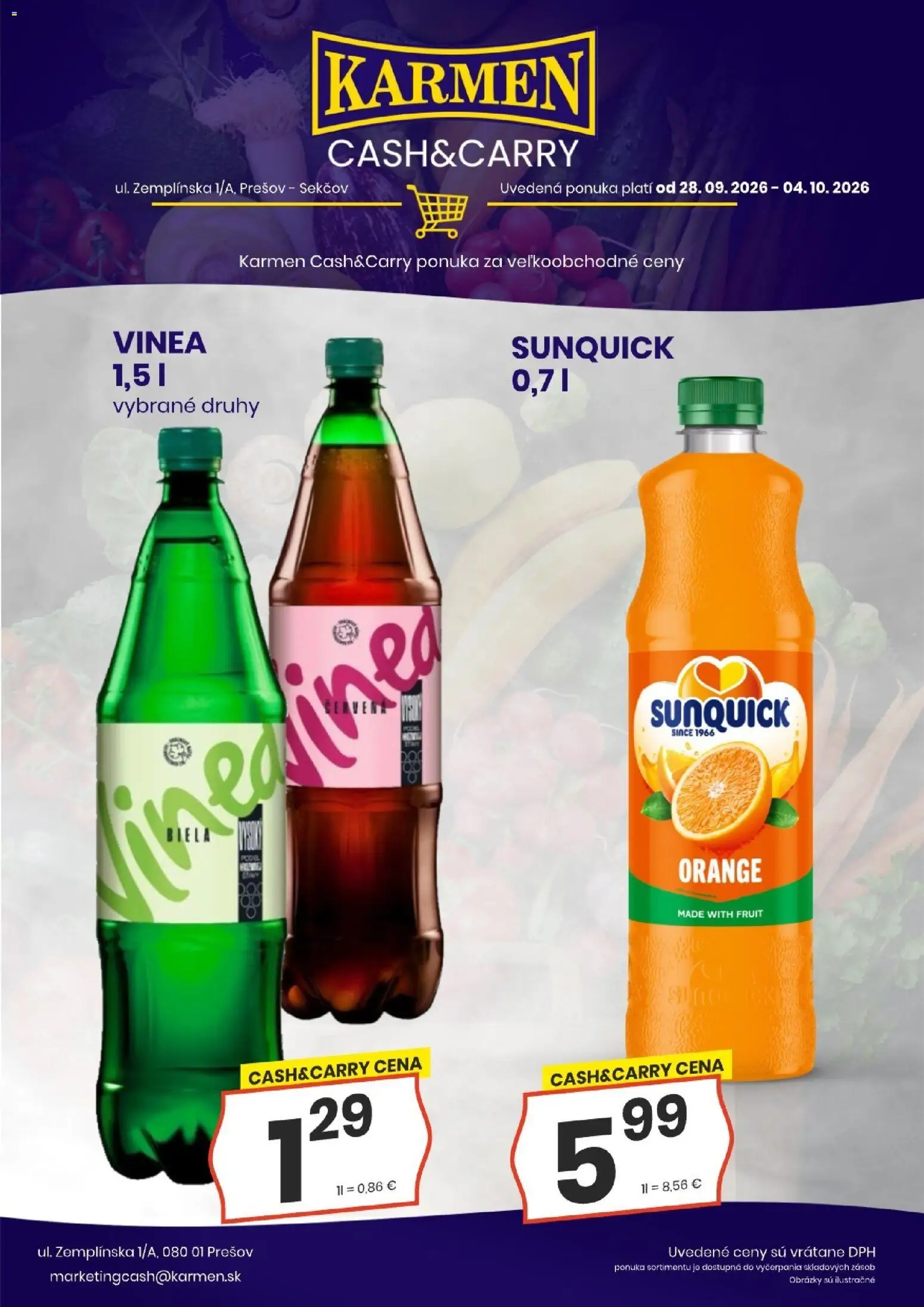 Nové KARMEN CBA akcie – leták je platný od 28.09.2026 | Strana: 3 | Produkty: Sunquick, Vinea