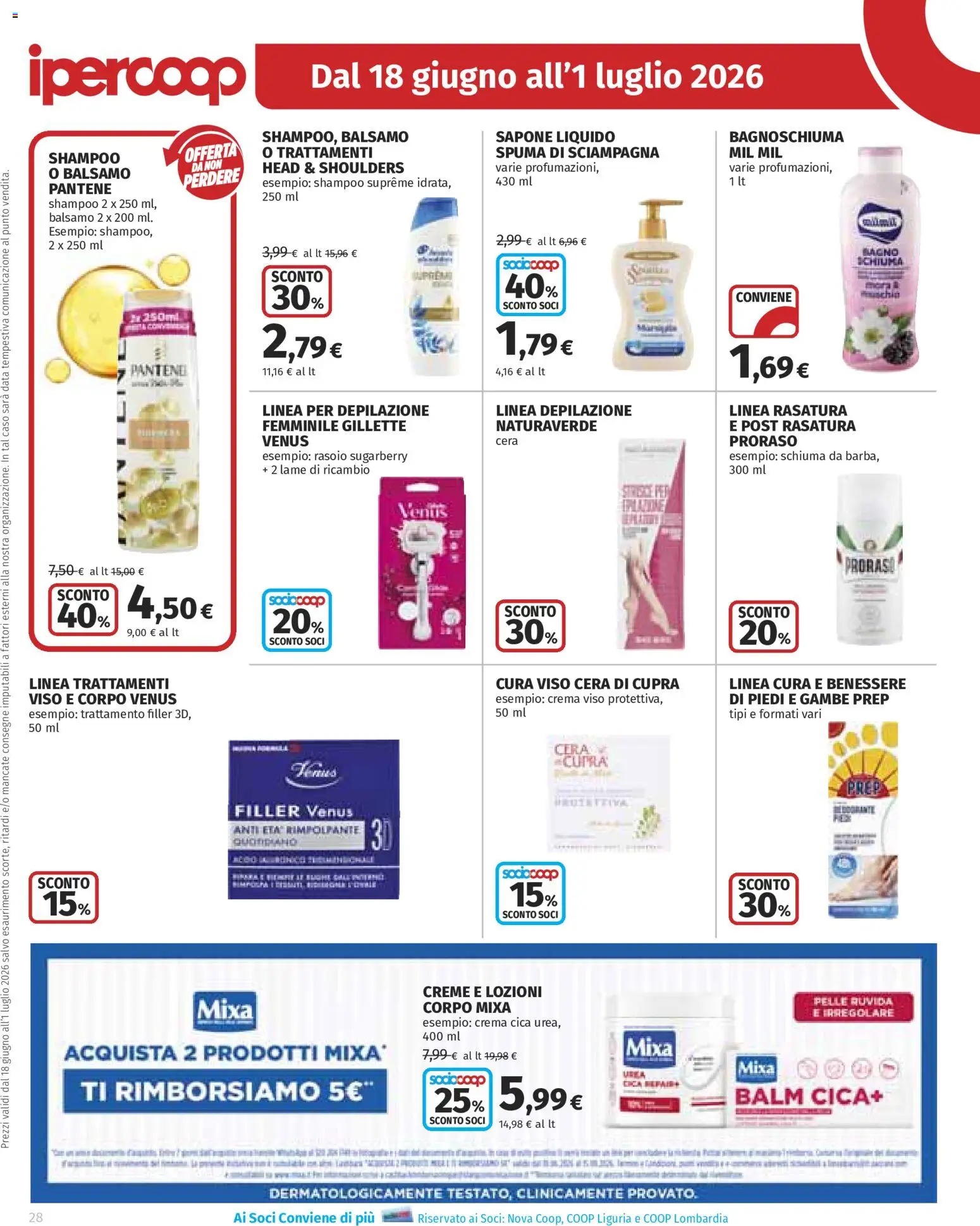 Volantino Ipercoop del 18.06.2026 | Pagina: 28 | Prodotti: Balsamo, Rasoio, Crema viso, Bagno