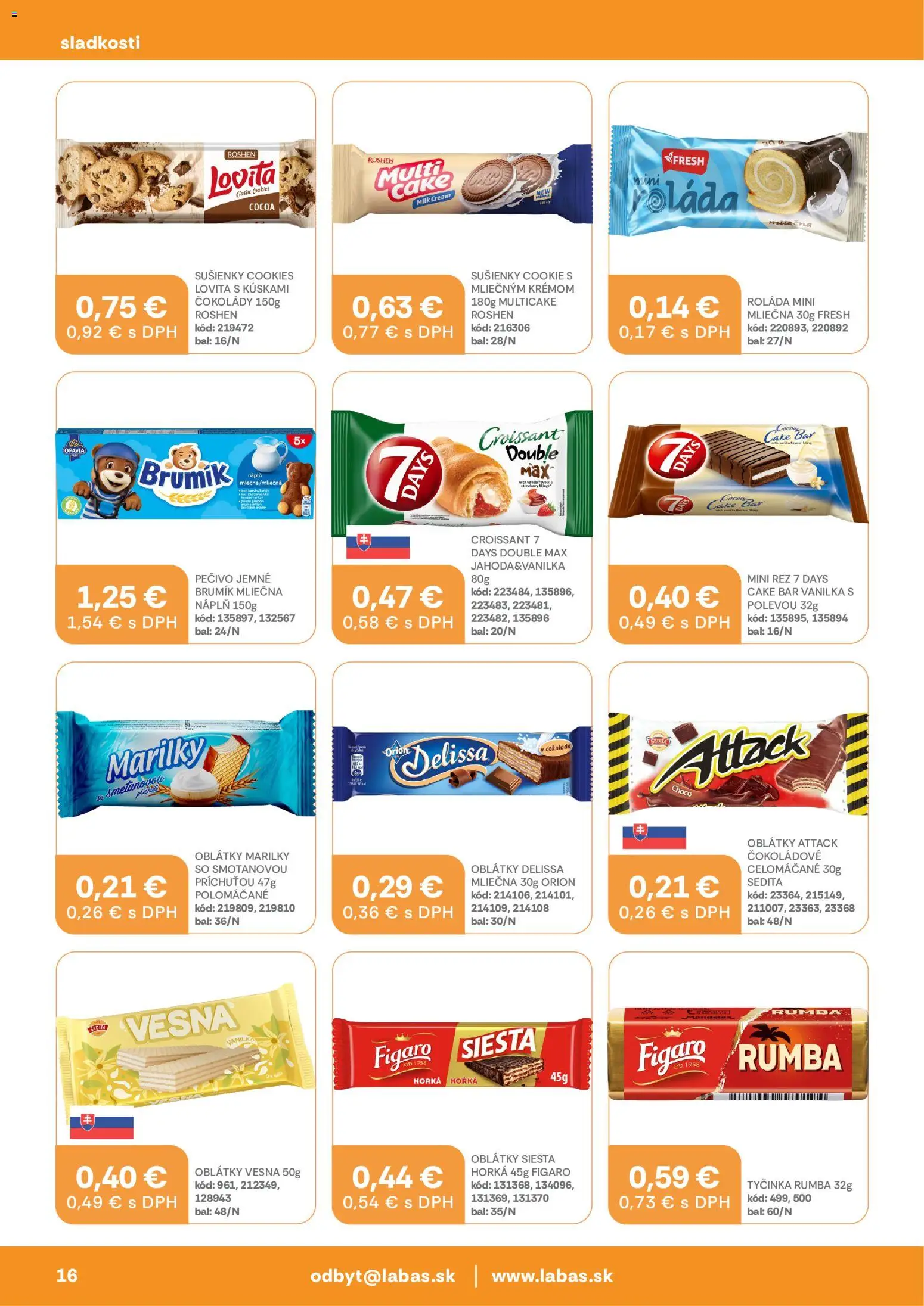 Nové Labaš akcie – leták je platný od 09.10.2026 | Strana: 16 | Produkty: Croissant, Oblátky, Pečivo, Vanilka