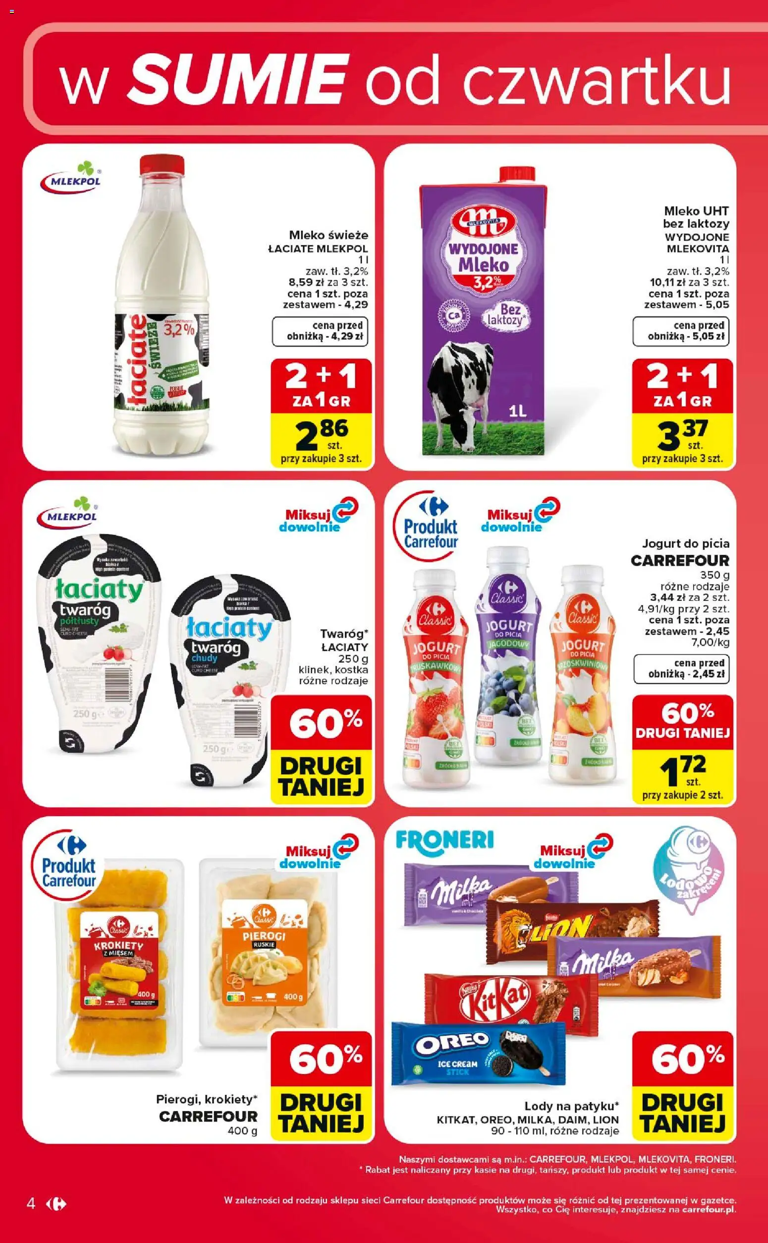 Carrefour gazetka - Weekend okazji od 25.06.2026 | Strona: 4 | Produkty: Pierogi, Krokiety, Jogurt, Twaróg