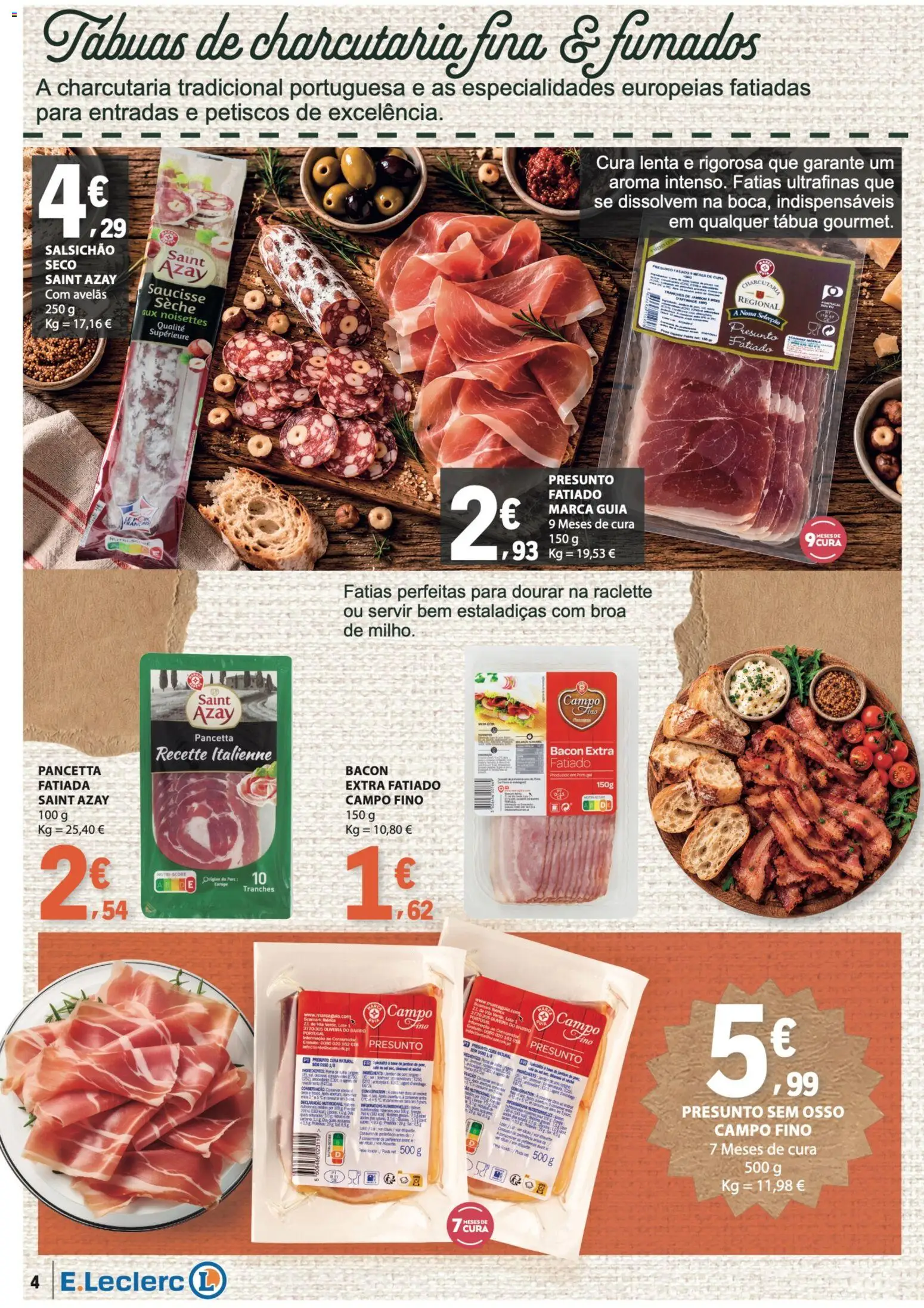 E.Leclerc folheto da Nossa Marca │ válido de 01/11/2026 | Página: 4 | Produtos: Base, Presunto, Pancetta, Especialidades