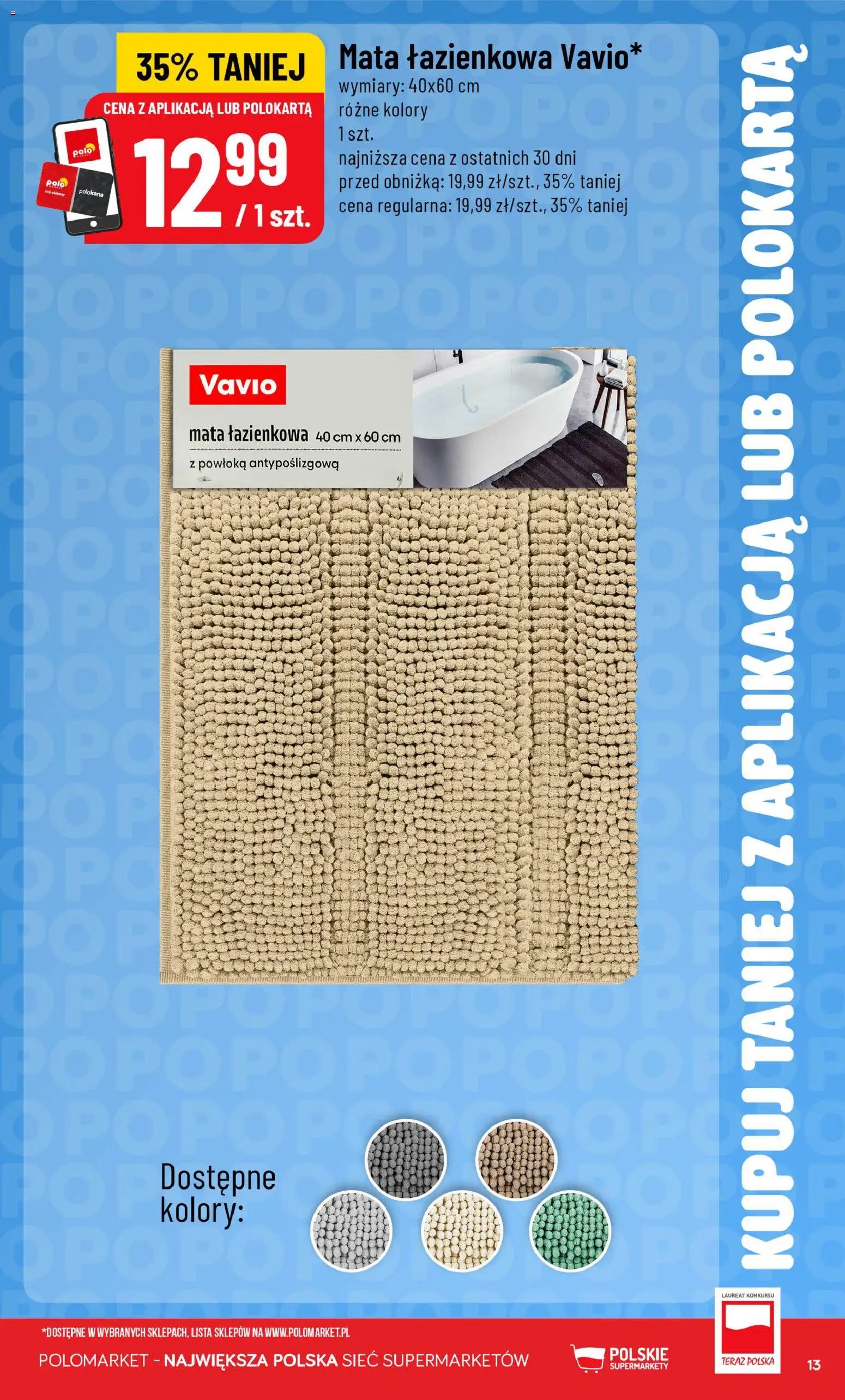 POLOmarket gazetka - Kupuj taniej od 26.08.2026 | Strona: 13 | Produkty: Mata łazienkowa