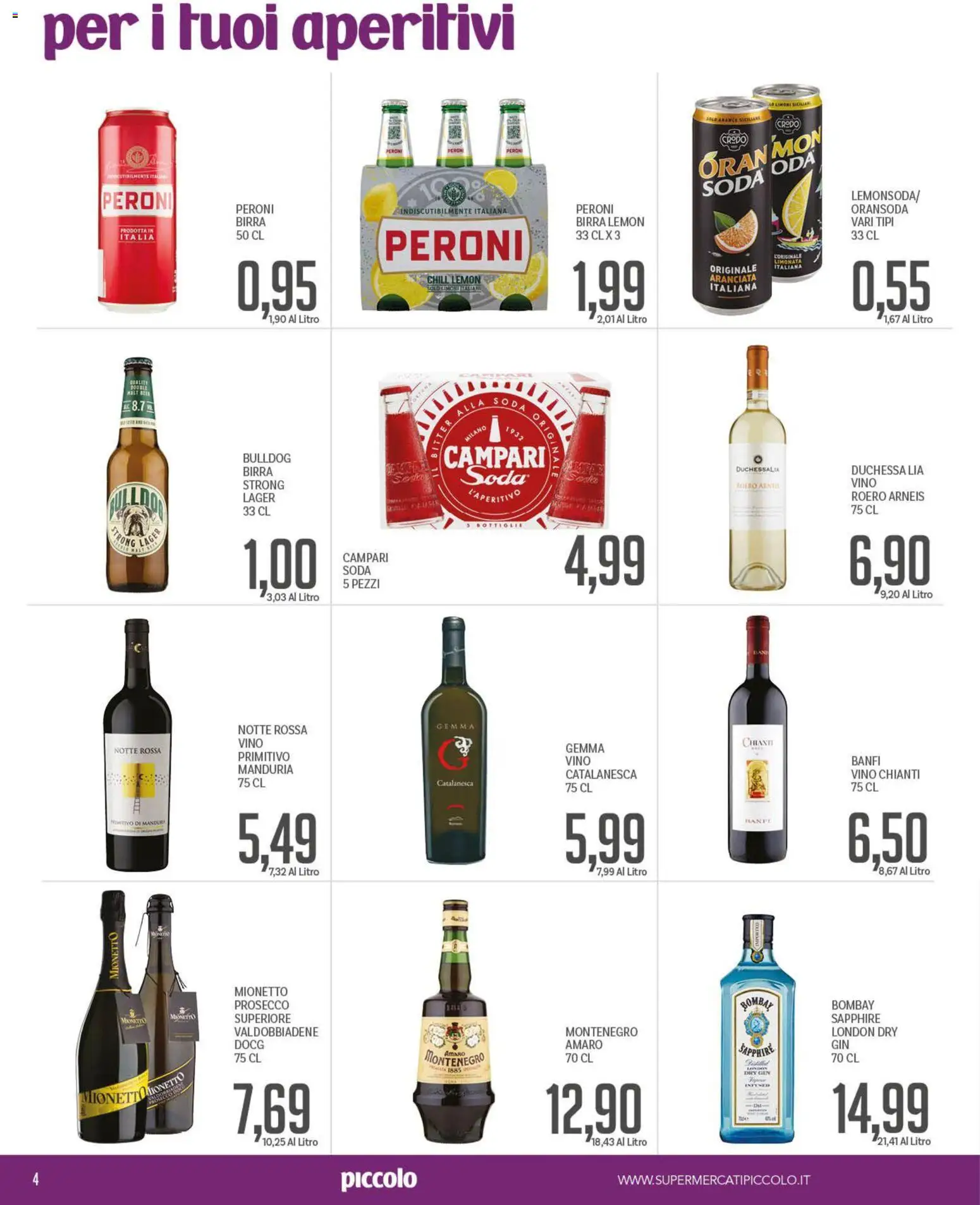Volantino Piccolo del 31/08/2026 | Pagina: 4 | Prodotti: Arance, Gin, Vino, Mionetto Prosecco