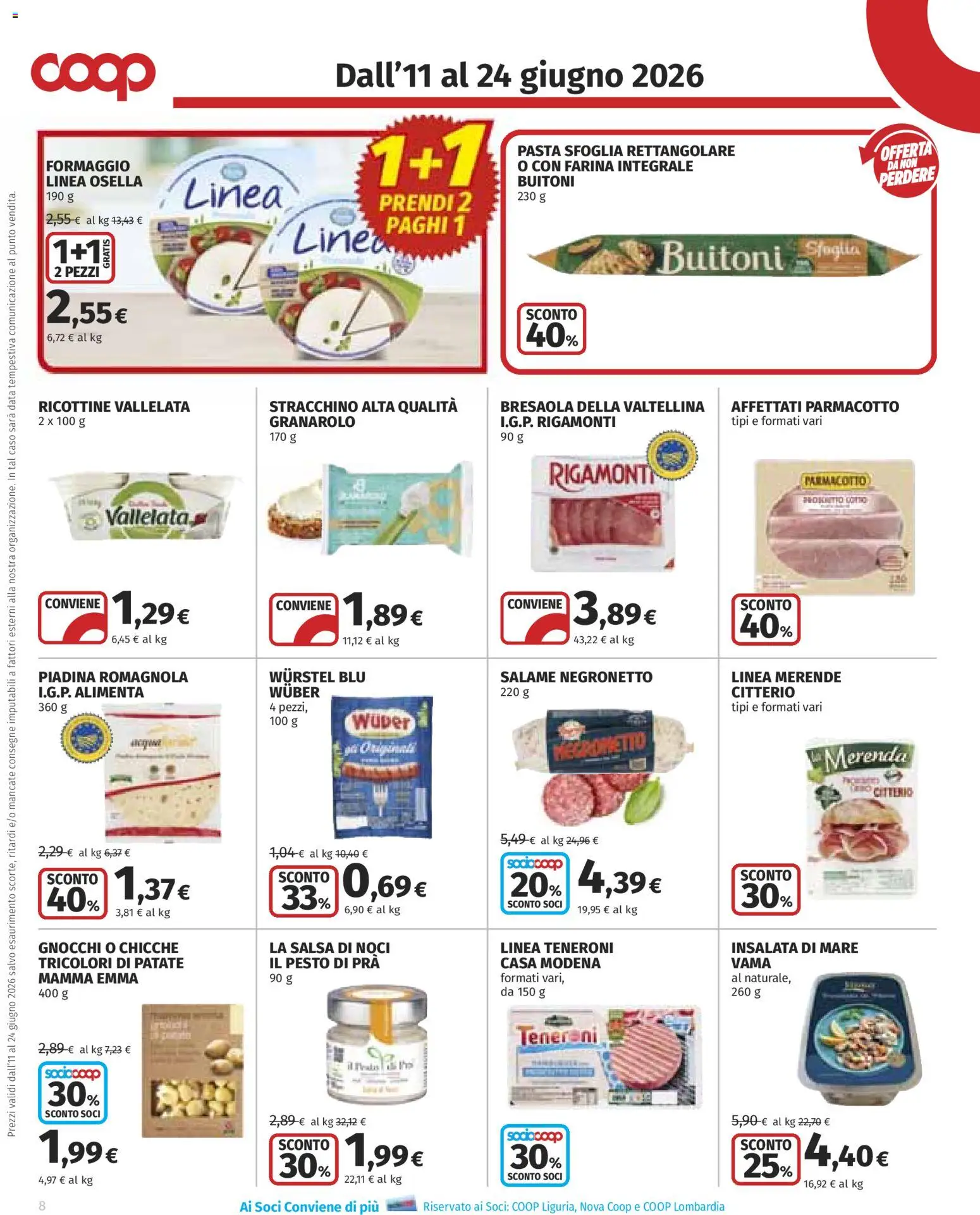 Volantino COOP del 11.06.2026 | Pagina: 8 | Prodotti: Pasta sfoglia, Salsa, Formaggio, Pasta