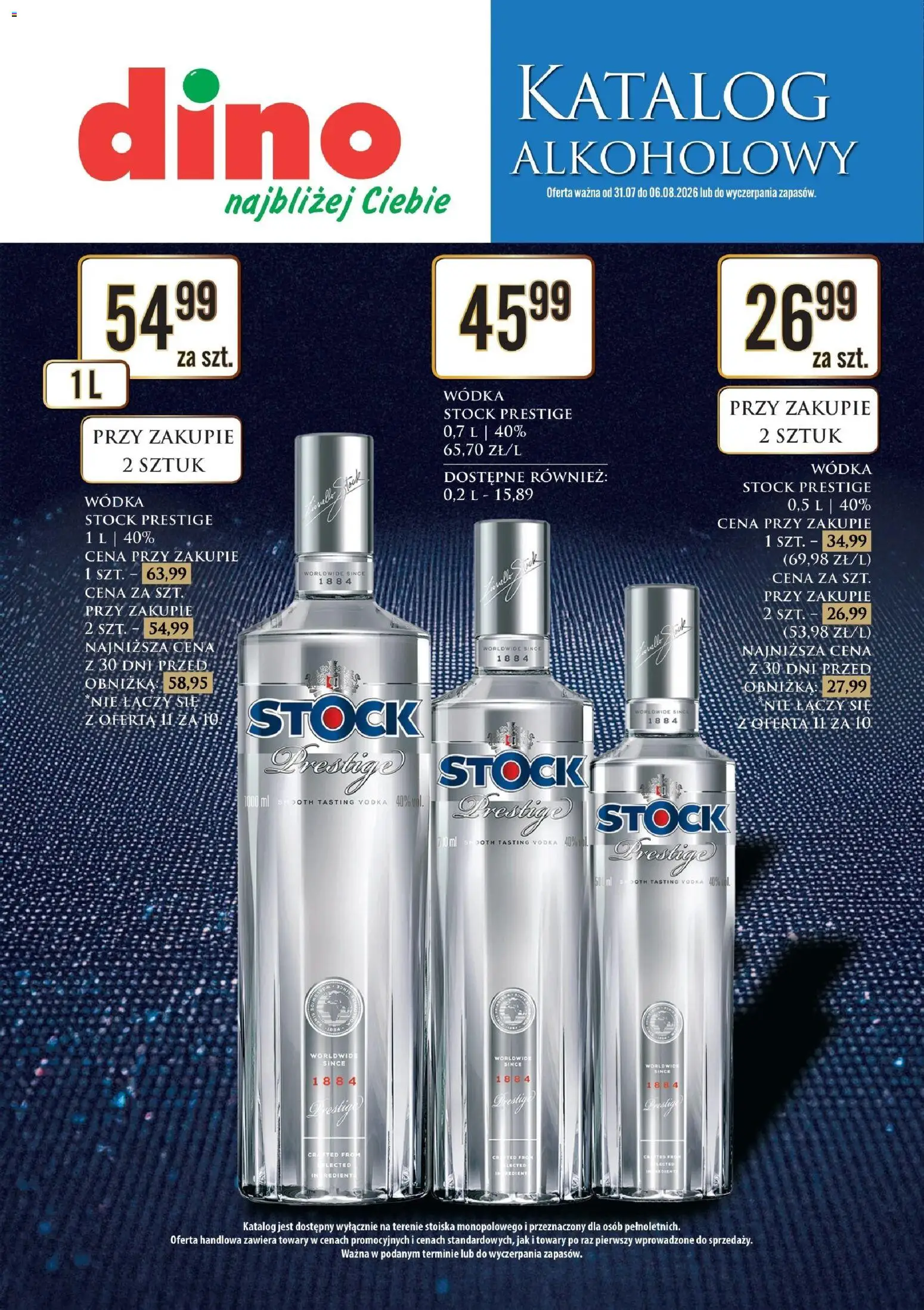 Dino gazetka alkoholowa od 31.07.2026 | Strona: 1 | Produkty: Wódka Stock, Vodka, Wódka