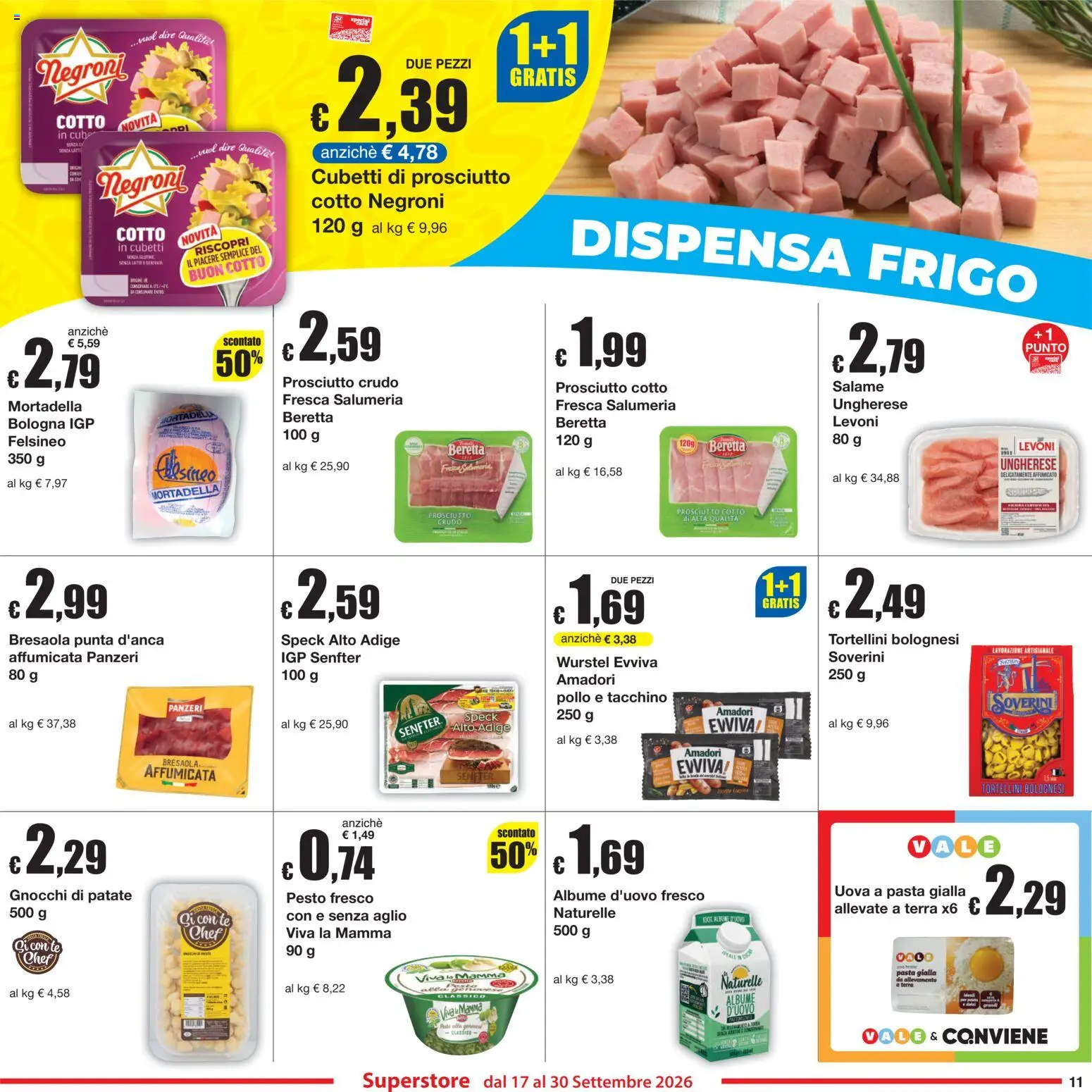 Volantino Sì con Te del 17/09/2026 | Pagina: 11 | Prodotti: Pollo, Bresaola, Wurstel, Gnocchi di patate