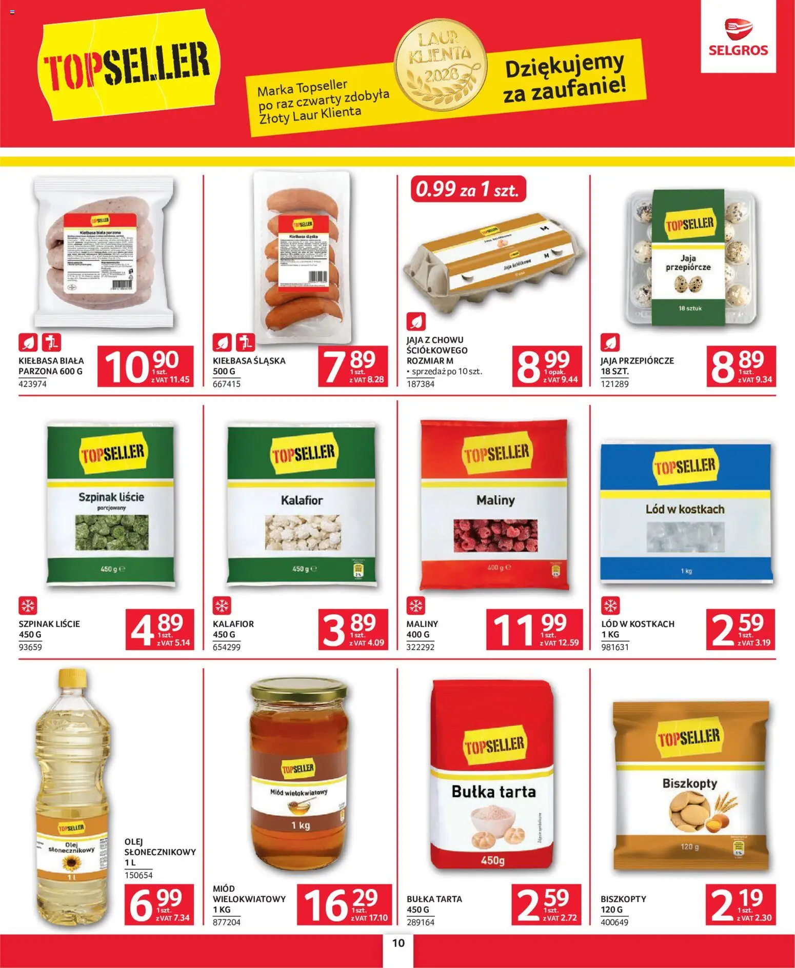 Selgros cash&carry gazetka - Oferta dla profesjonalistów od 08.10.2026 | Strona: 10 | Produkty: Miód, Lód, Szpinak, Jaja