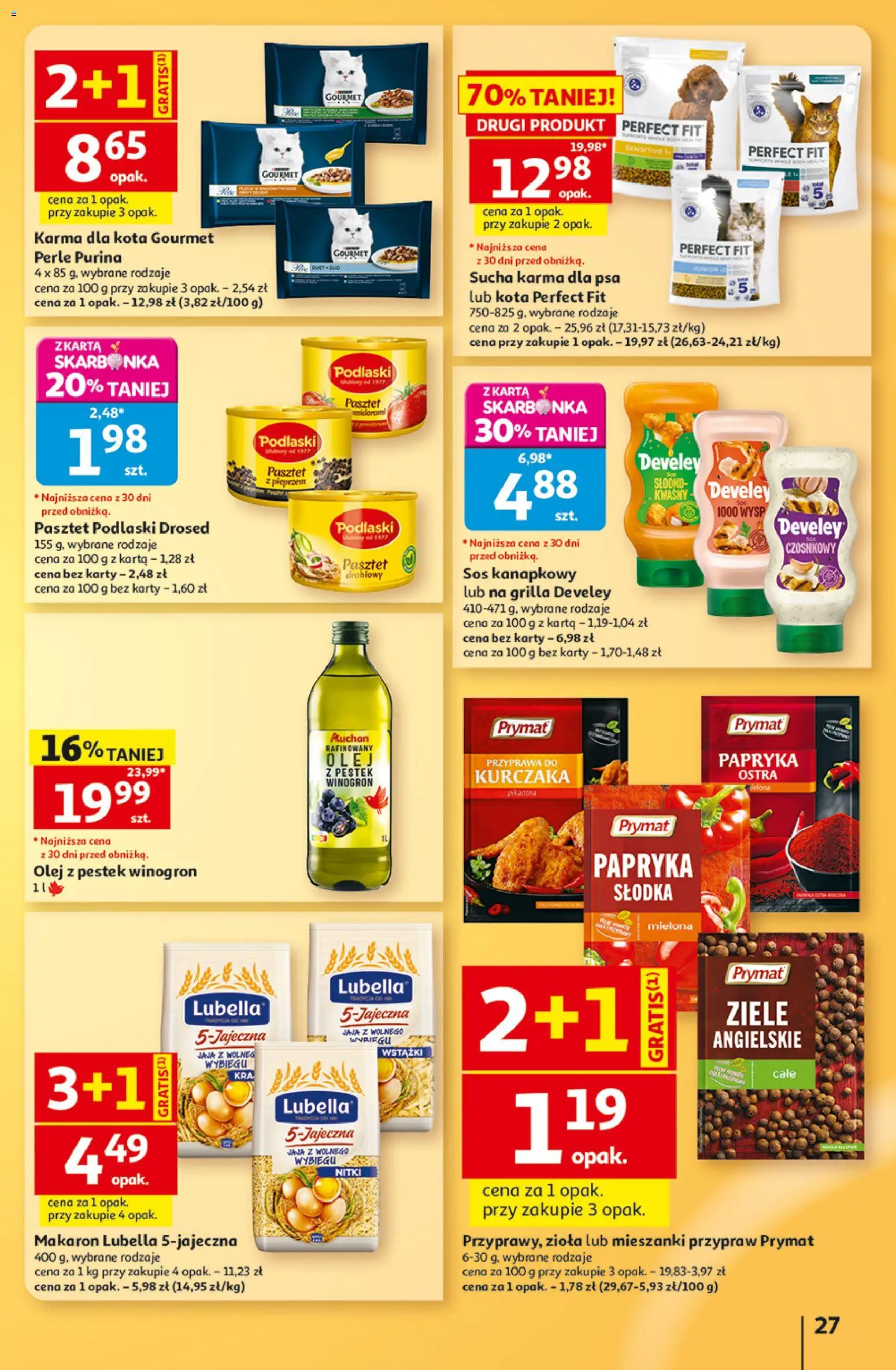 Auchan gazetka - 30 Lat Hipermarket od 03.09.2026 | Strona: 27 | Produkty: Pasztet, Karma dla kota, Sucha karma dla psa, Jaja