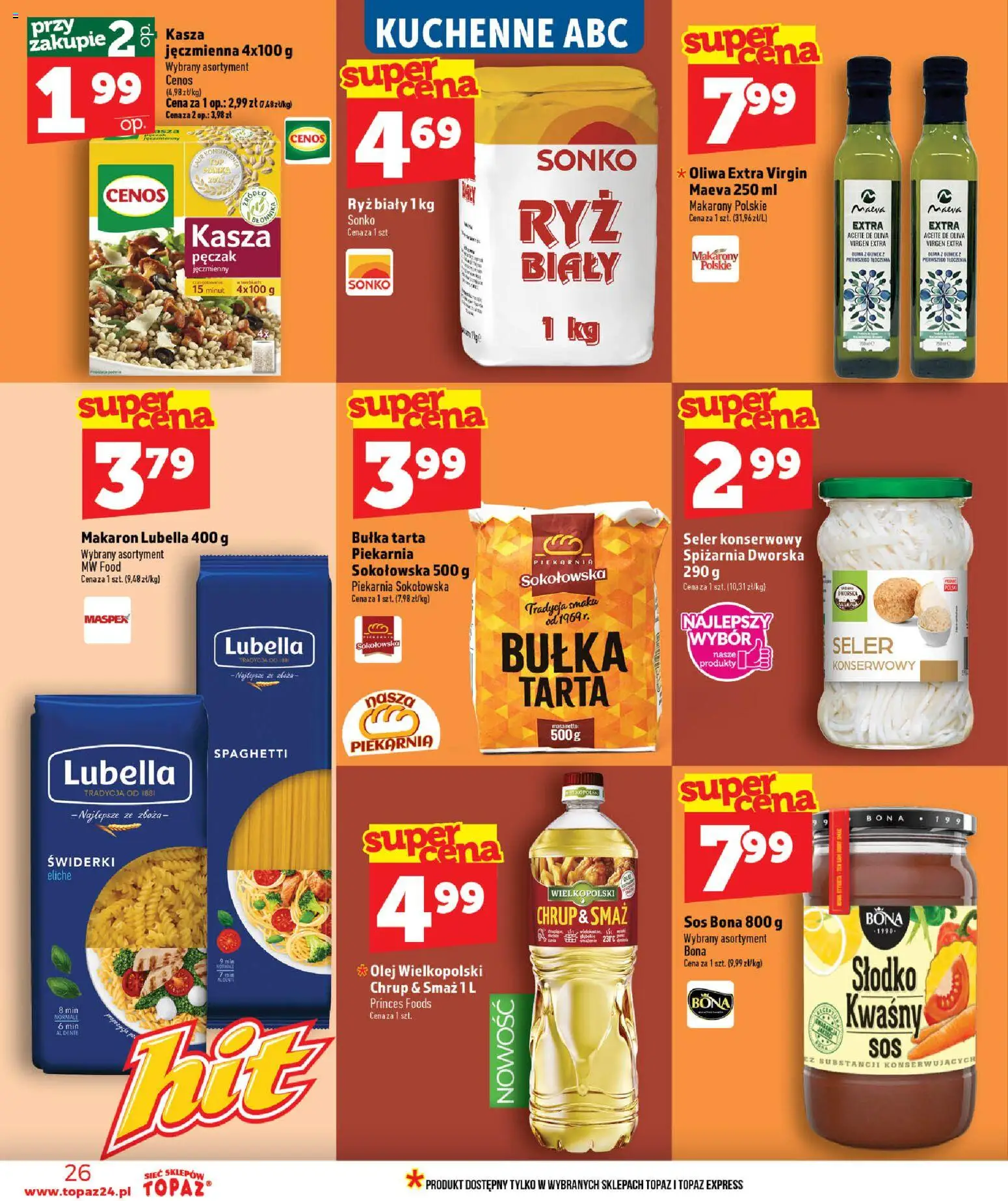 Topaz gazetka od 25.06.2026 | Strona: 26 | Produkty: Kasza, Olej wielkopolski, Piekarnia, Makaron
