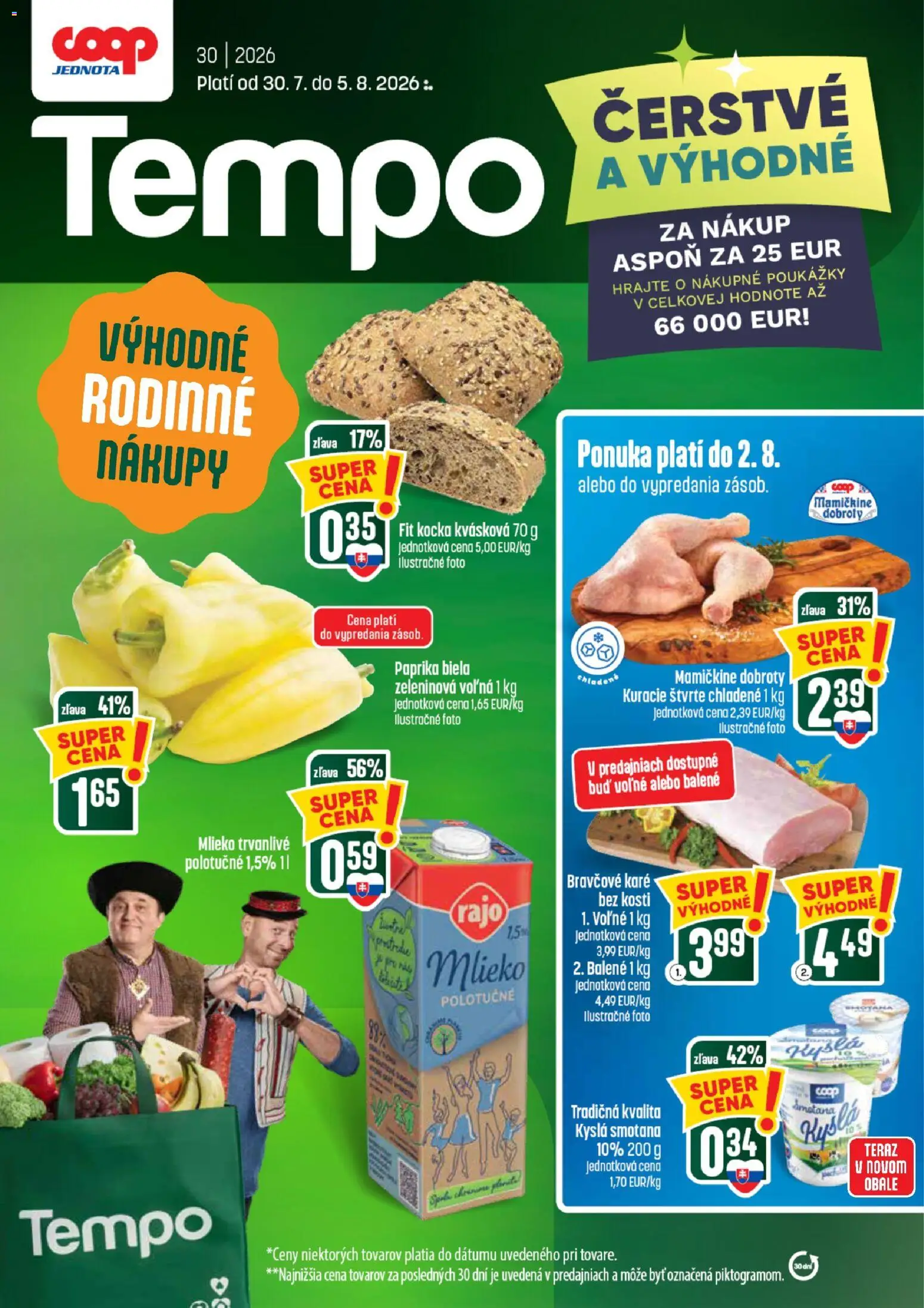 Nové COOP Jednota akcie – leták je platný od 30.07.2026 | Strana: 1 | Produkty: Paprika, Mlieko, Smotana, Bravčové karé