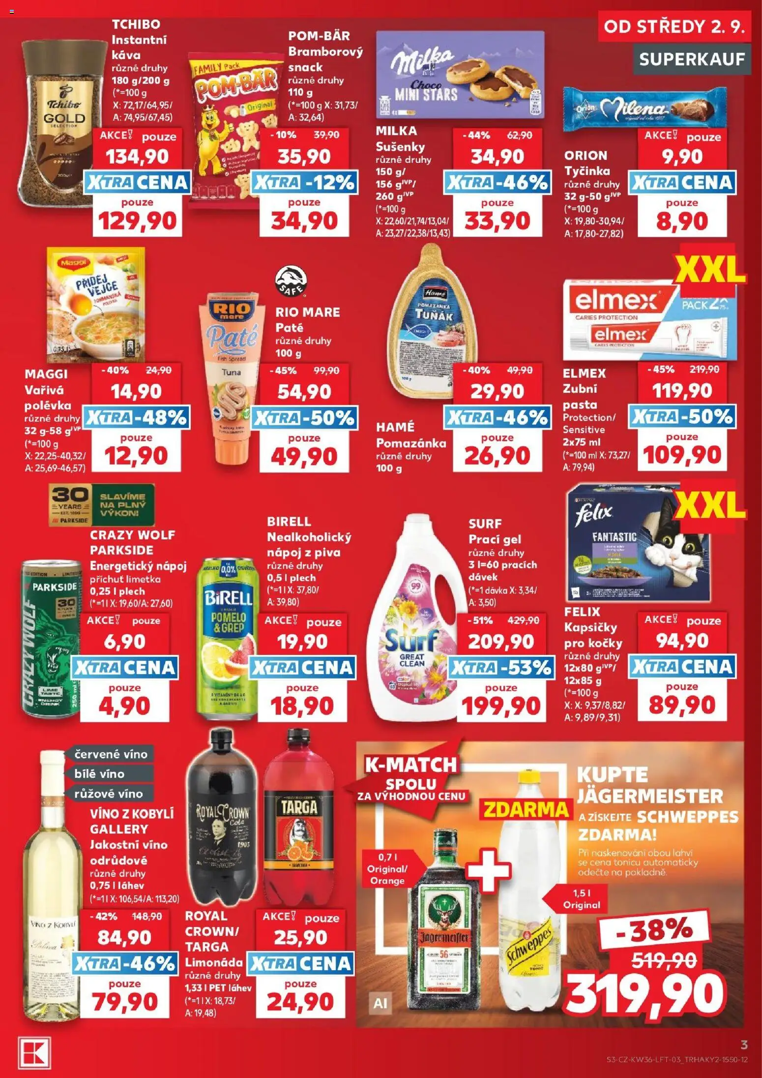 Kaufland leták - Praha 4 od 02.09.2026 | Strana: 3 | Produkty: Elmex zubní pasta, Víno, Instantní káva, Láhev