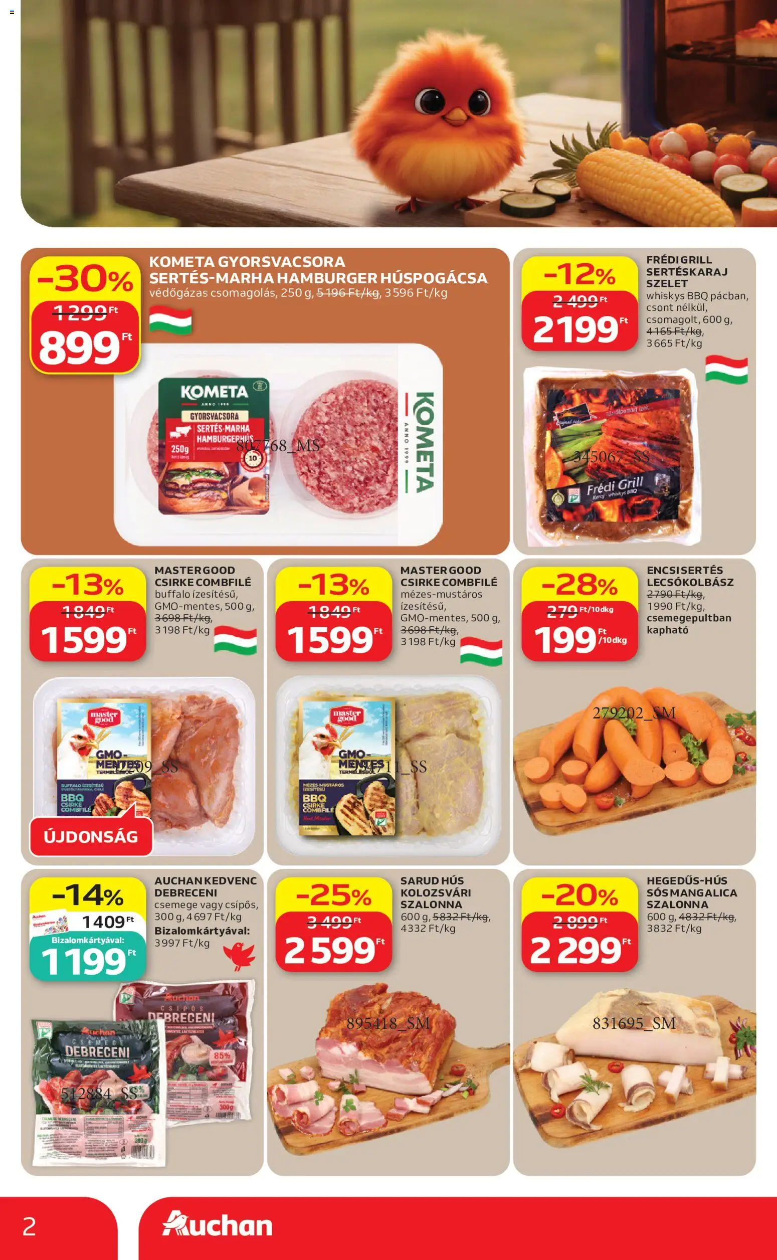 Auchan akciós ujság - amely érvényes a következő dátumtól: 18.06.2026 | Oldal: 2 | Termékek: Hús, Grill, Szalonna, Lecsókolbász