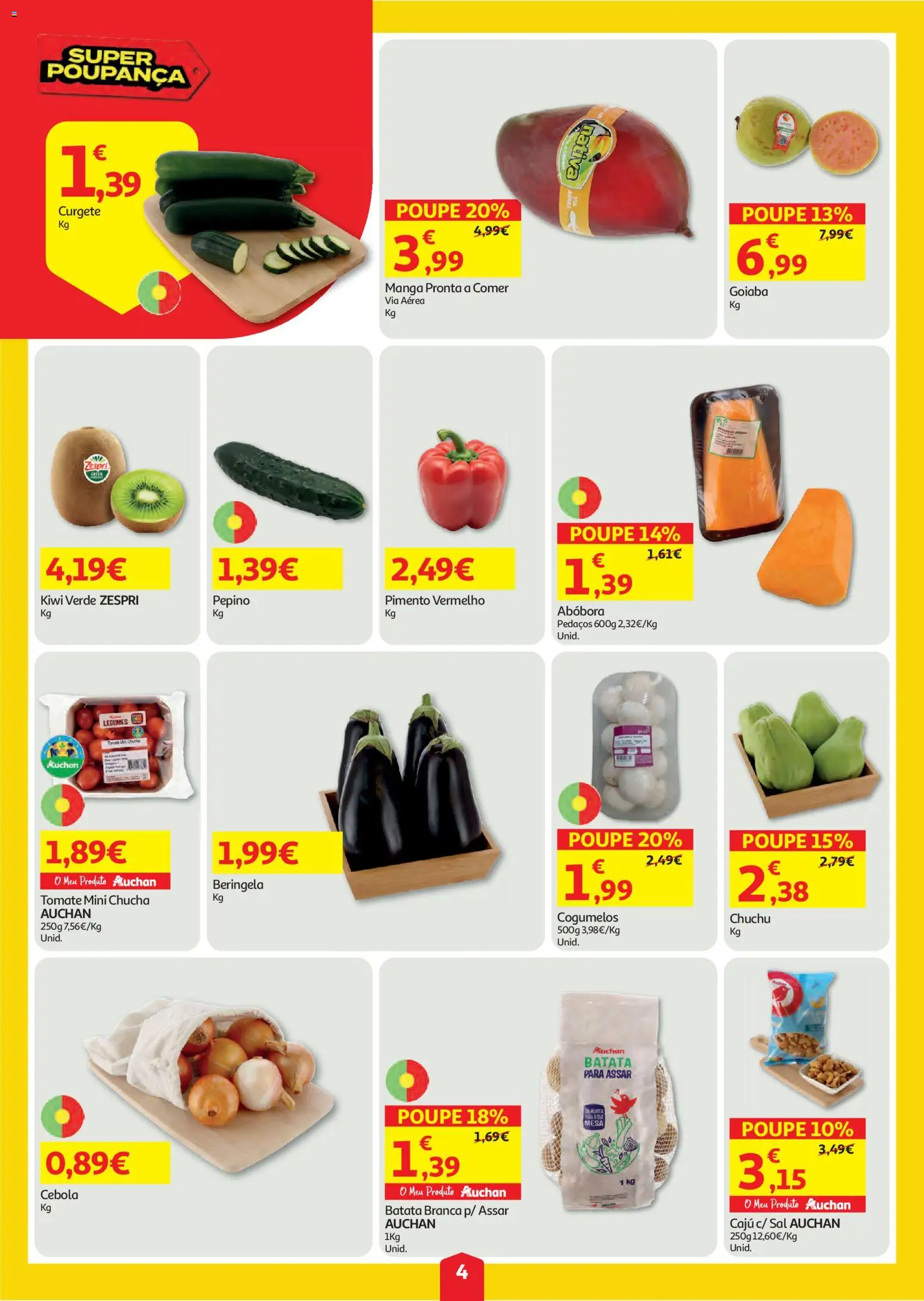 Auchan folheto │ válido de 06/08/2026 | Página: 4 | Produtos: Batata, Cebola, Kiwi, Cogumelos