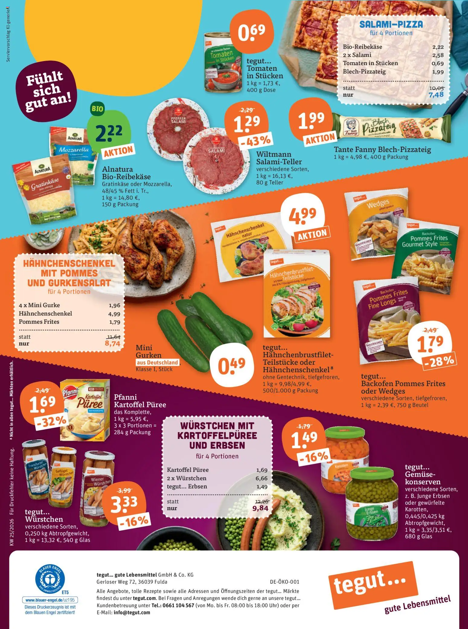 Tegut Prospekt – gültig ab 19.06.2026 | Seite: 23 | Produkte: Mozzarella, Pommes frites, Gemüse, Gurken
