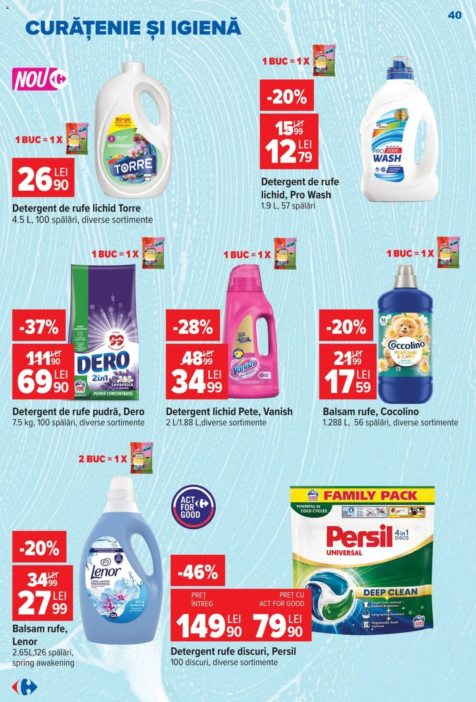 Noul catalog Carrefour – valabil de la 14.10.2026 | Pagină: 40 | Produse: Detergent Rufe, Pudră, Balsam, Vanish