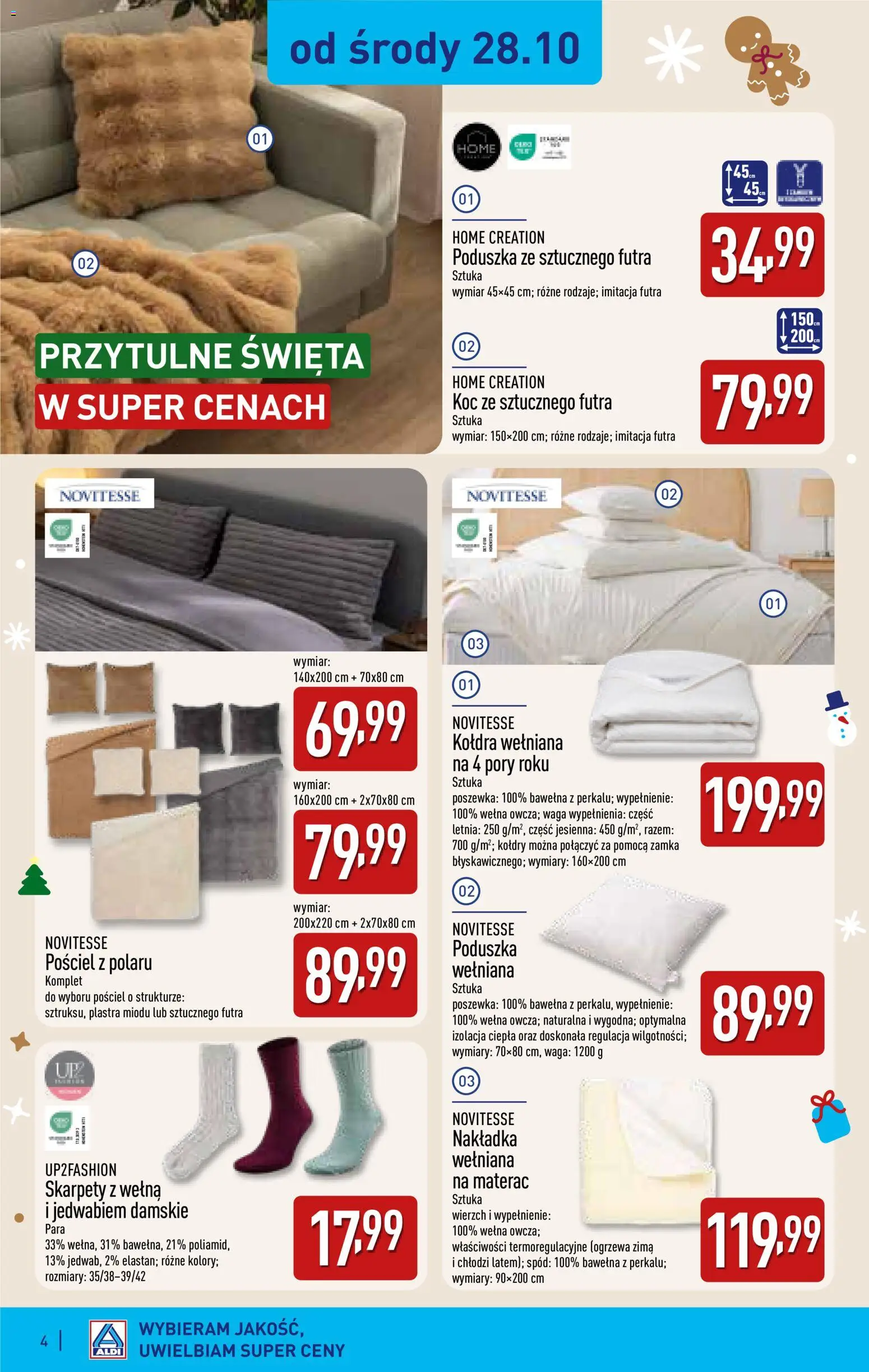 Aldi gazetka - Katalog prezentowy od 28.10.2026 | Strona: 4 | Produkty: Skarpety, Poduszka, Koc, Kołdra