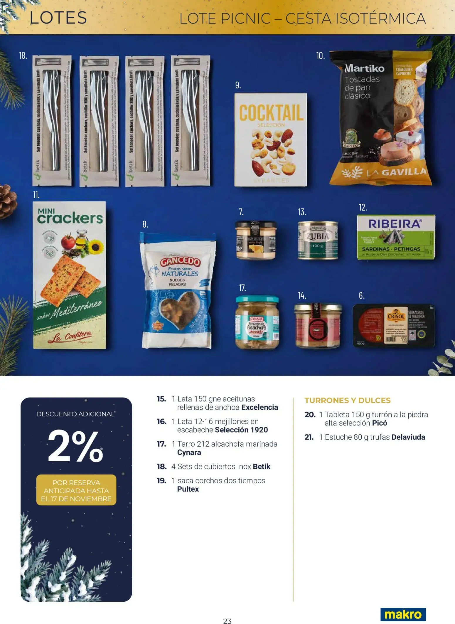 Makro Lotes y Cestas Navidad Centro │ válido desde el 03/09/2026 | Página: 23 | Productos: Tostadas, Sardinillas, Dulces, Anchoa