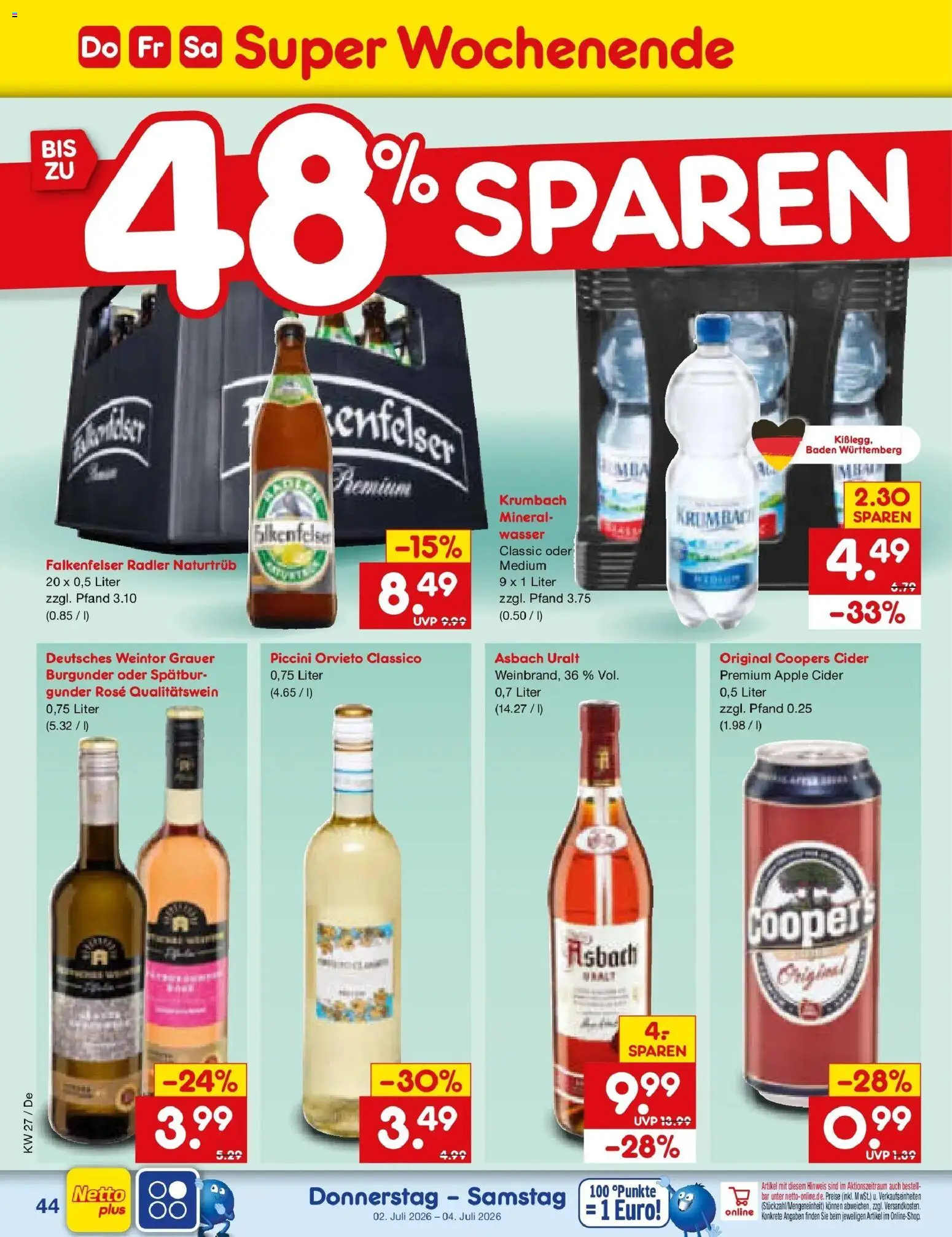 Netto Marken-Discount Prospekt Waiblingen-Bittenfeld – gültig ab 28.06.2026 | Seite: 64 | Produkte: Apple, Radler, Wasser, Asbach