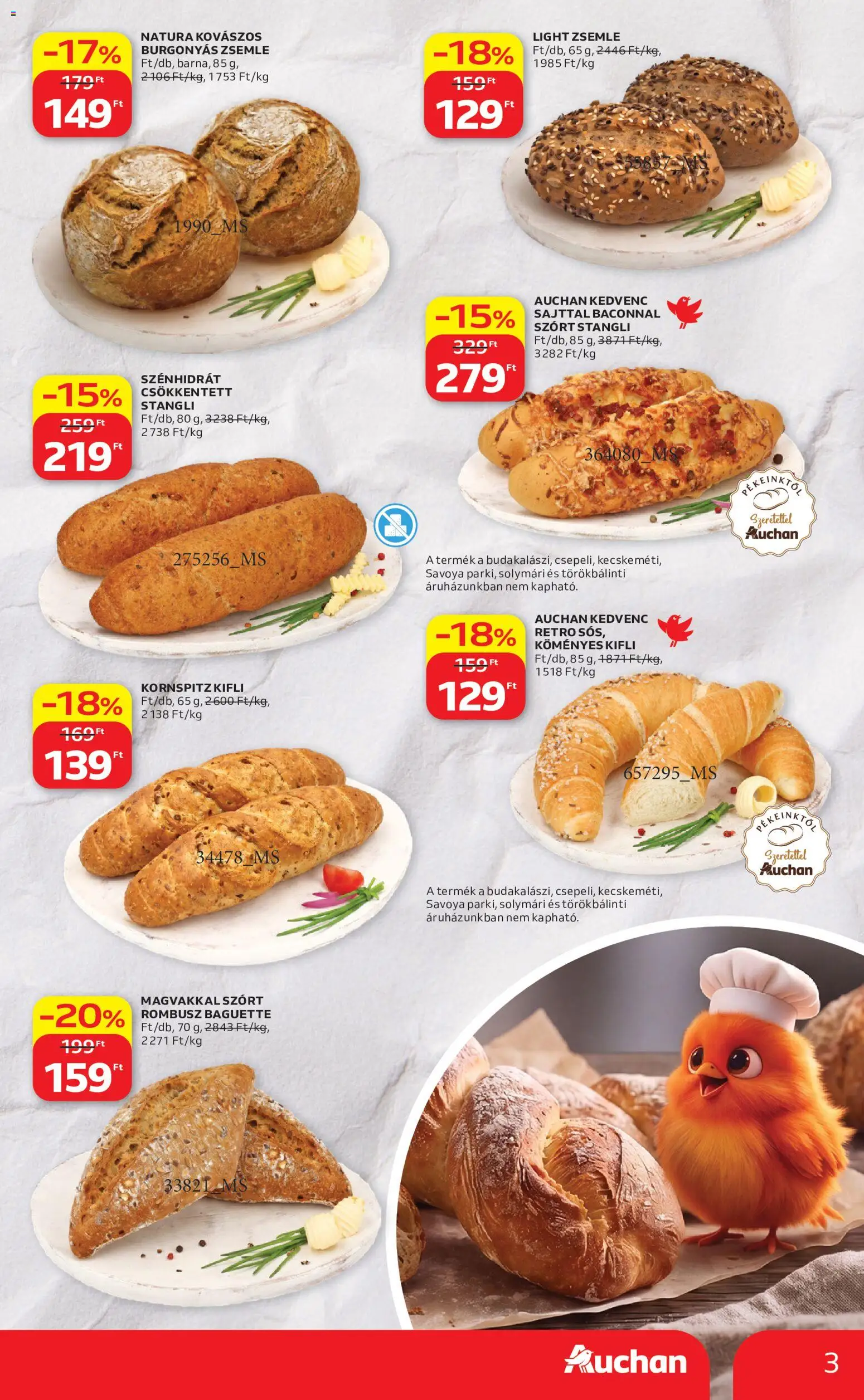 Auchan akciós ujság - amely érvényes a következő dátumtól: 2026.08.06. | Oldal: 3 | Termékek: Kifli, Zsemle, Stangli