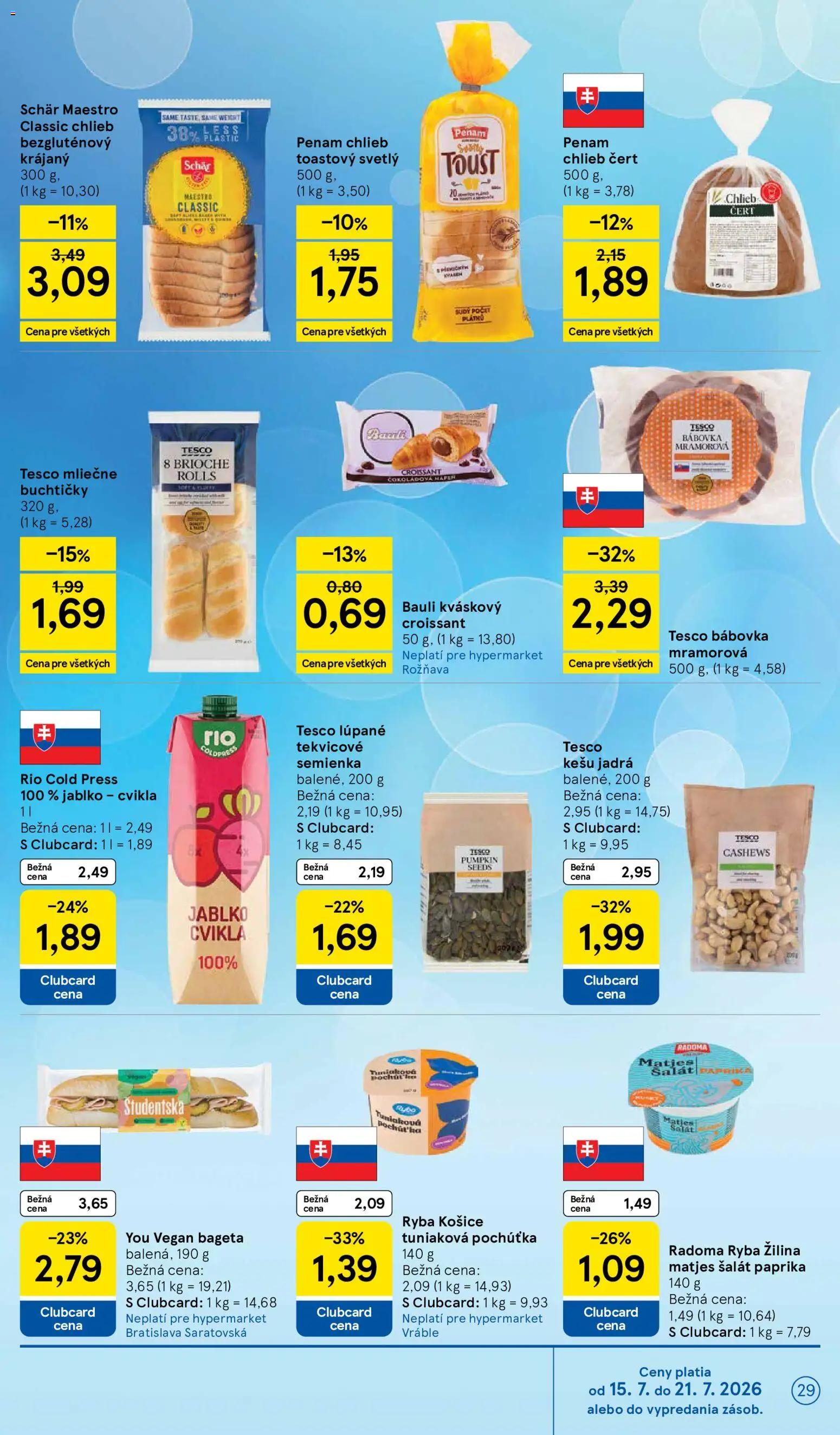 Nové Tesco akcie – leták je platný od 15.07.2026 | Strana: 29 | Produkty: Paprika, Chlieb, Ryba, Cvikla