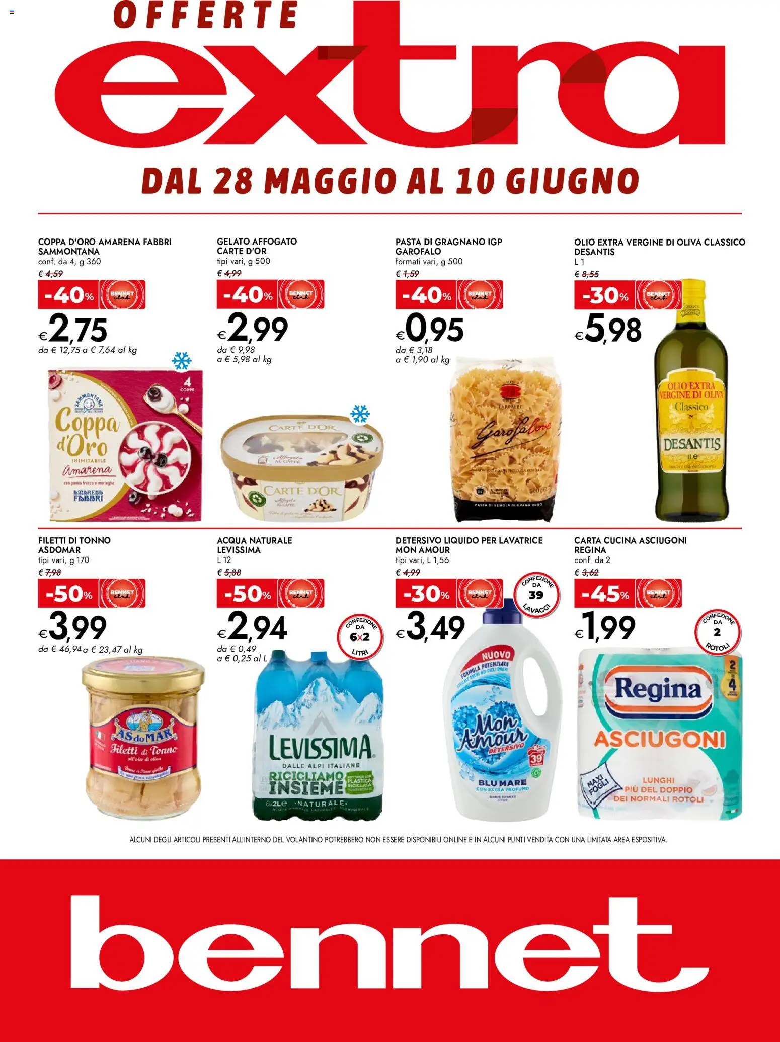 Volantino bennet del 28.05.2026 | Pagina: 1 | Prodotti: Acqua, Olio extra vergine, Amarena, Profumo