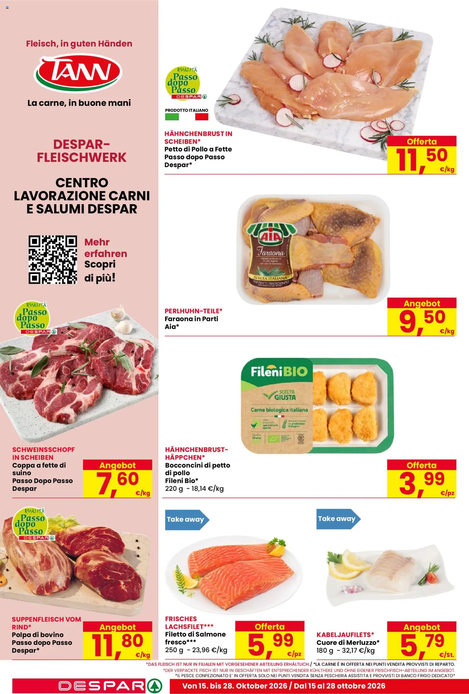 Volantino Despar del 15/10/2026 | Pagina: 2 | Prodotti: Bovino, Petto di Pollo, Filetto di salmone, Filetto