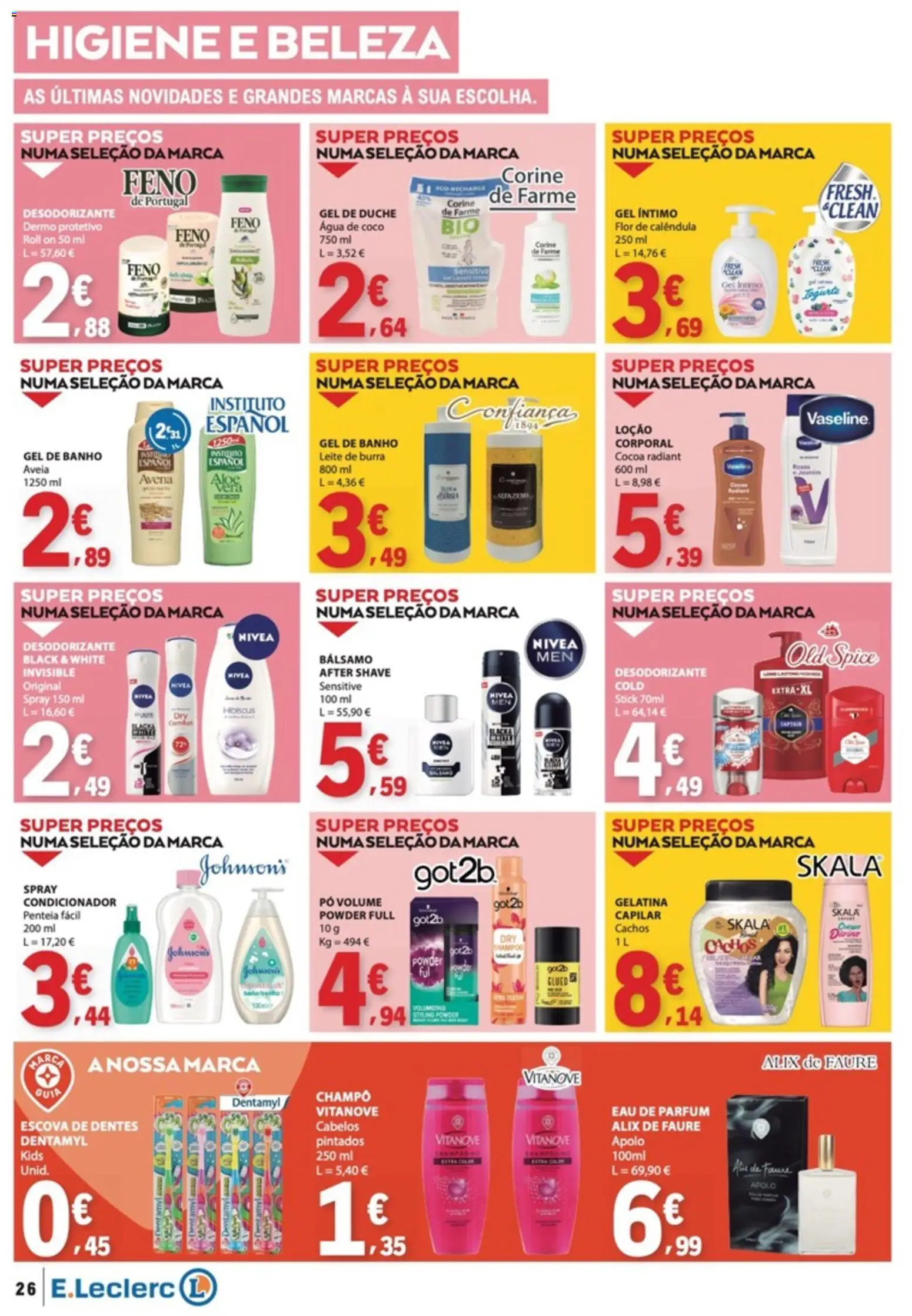 E.Leclerc folheto │ válido de 01/10/2026 | Página: 26 | Produtos: Gelatina, Gel de banho, Leite, Gel íntimo