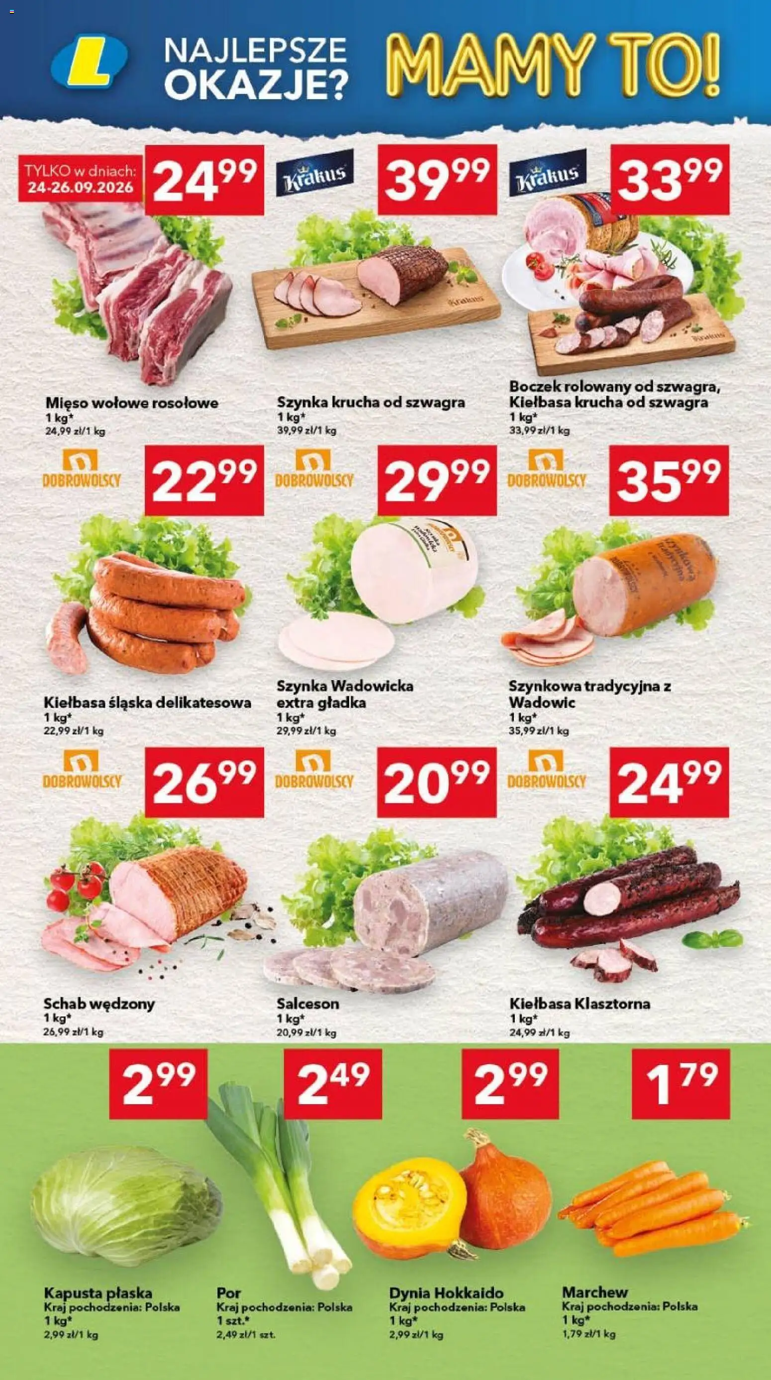 Lewiatan gazetka - Legnica od 24.09.2026 | Strona: 2 | Produkty: Kiełbasa, Schab, Mięso, Szynka