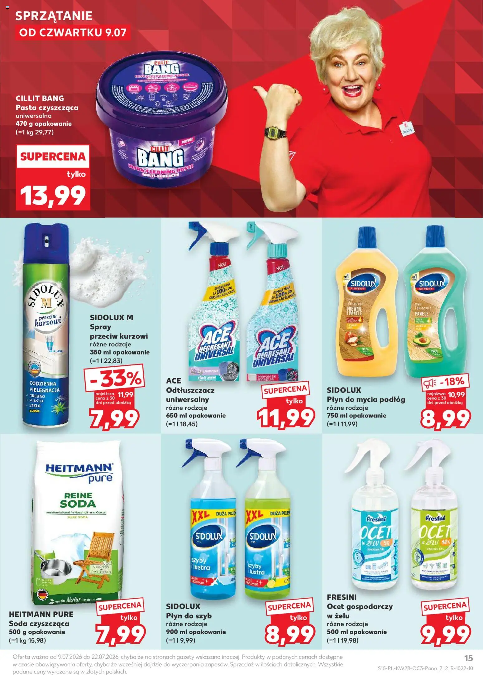 Kaufland Polsko leták - Letnie porządki od 09.07.2026 | Strana: 15 | Produkty: Ocet, Sidolux