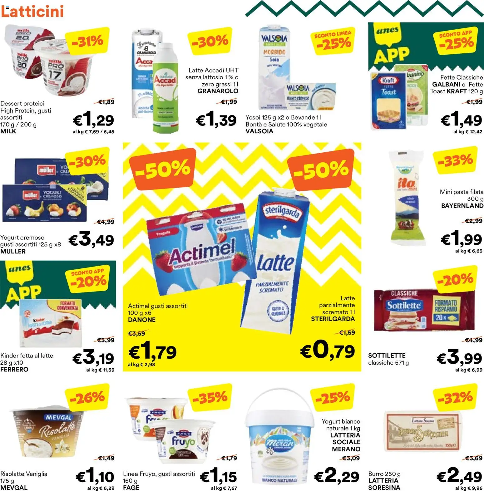 Volantino Unes del 03.06.2026 | Pagina: 4 | Prodotti: Yogurt, Latte, Burro, Pasta