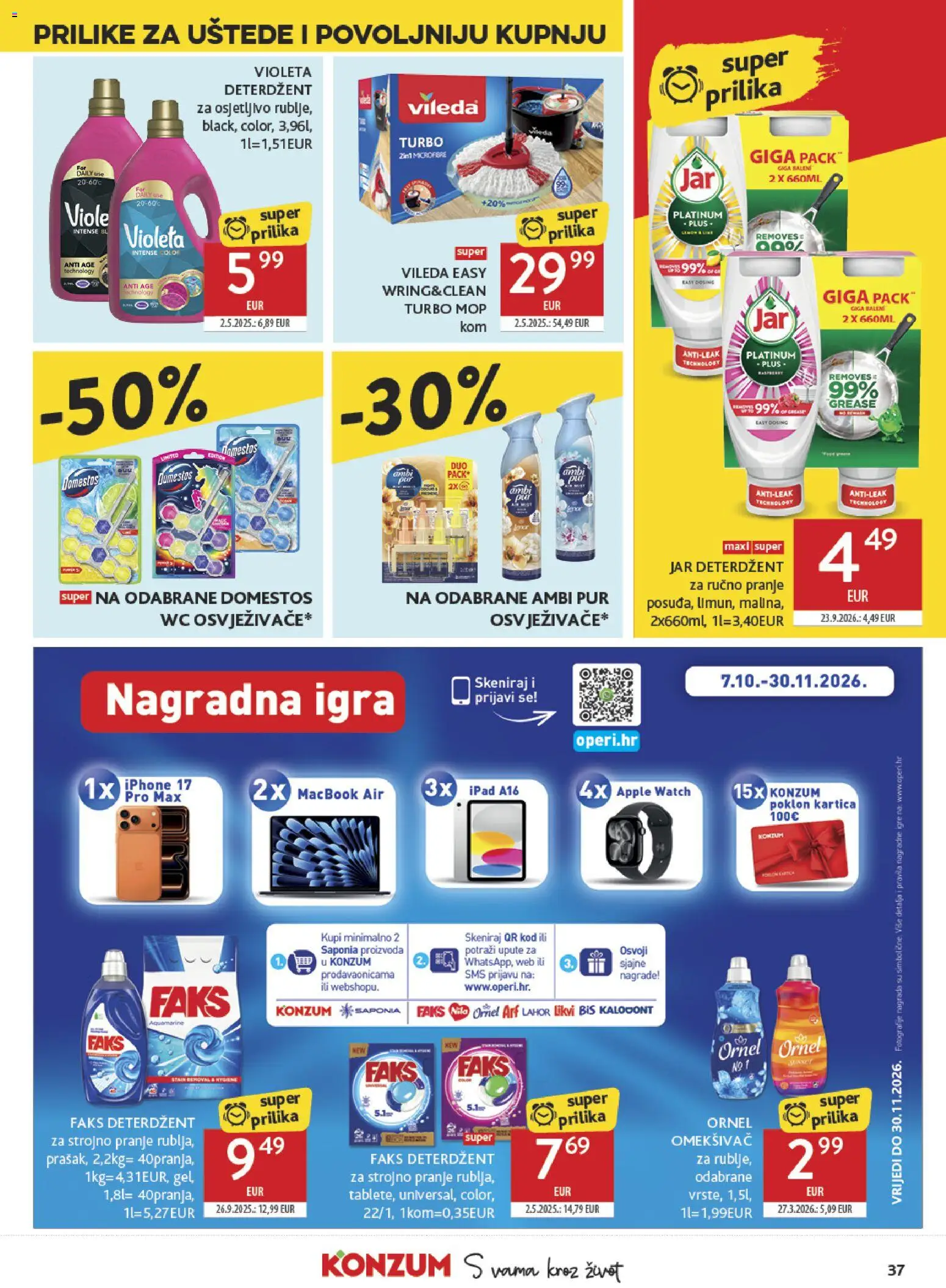 Konzum HR akciós ujság - amely érvényes a következő dátumtól: 2026.10.07. | Oldal: 37 | Termékek: Mop, WC, Domestos, Vileda