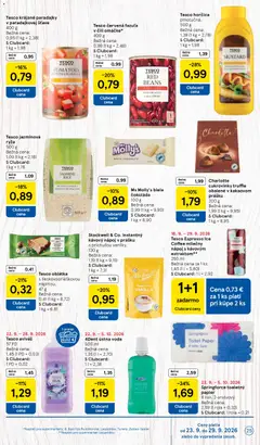 Tesco leták platný od 23.09.2026 | Strana: 25 | Produkty: Paradajky, Chilli, Jazmínová ryža, Biela čokoláda