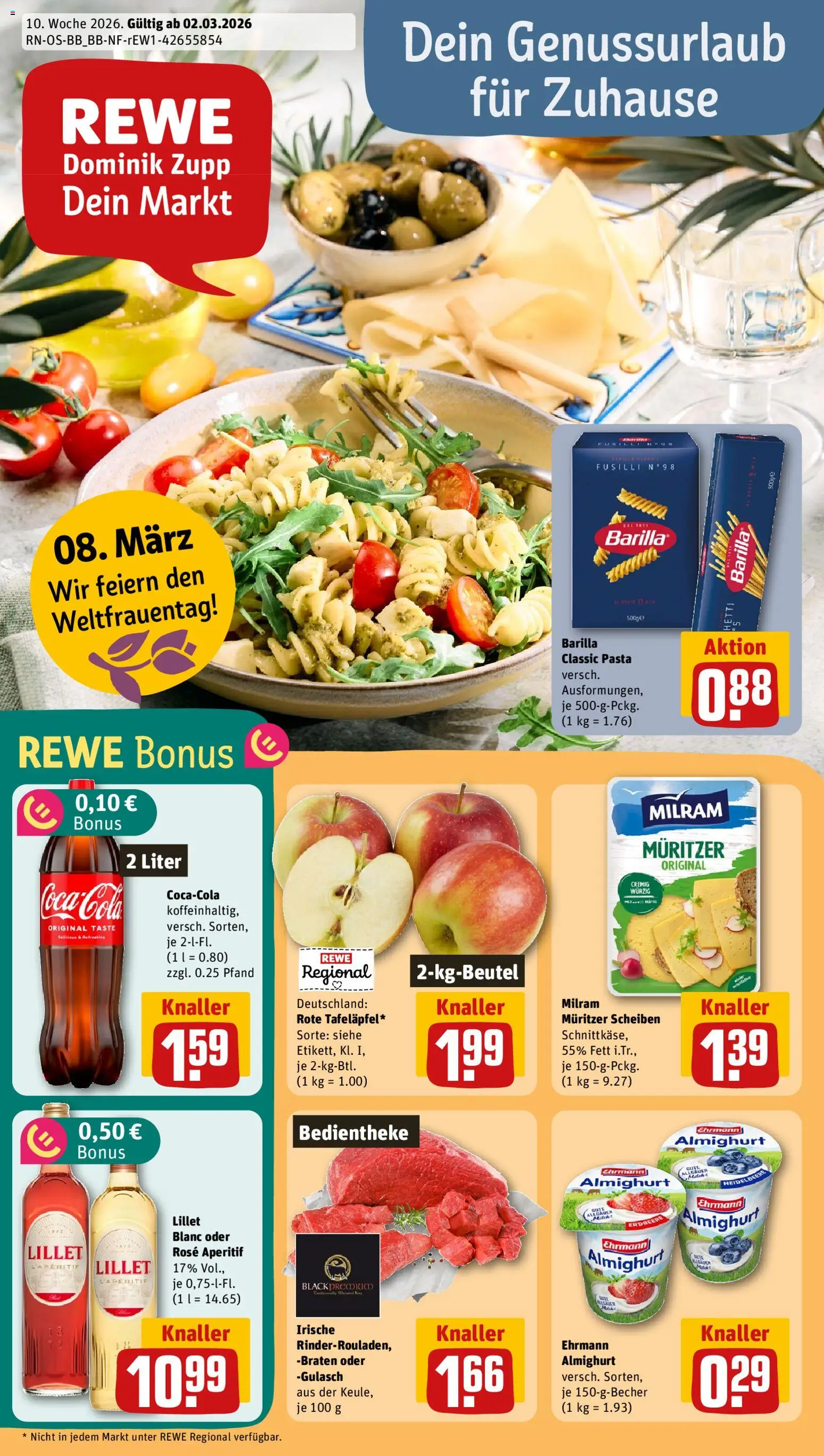 Rewe Prospekt 	 – gültig ab 02.03.2026 | Seite: 1 | Produkte: Barilla, Lillet, Gulasch, Pasta
