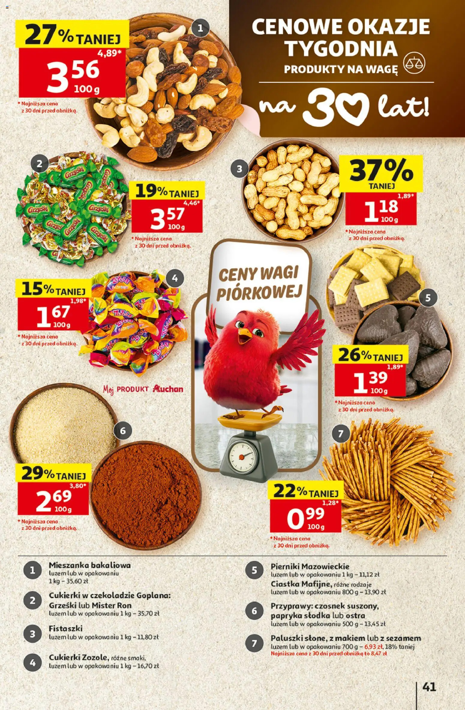 Auchan gazetka - 30 Lat Hipermarket od 20.08.2026 | Strona: 41 | Produkty: Mieszanka bakaliowa, Paluszki, Cukierki, Ciastka