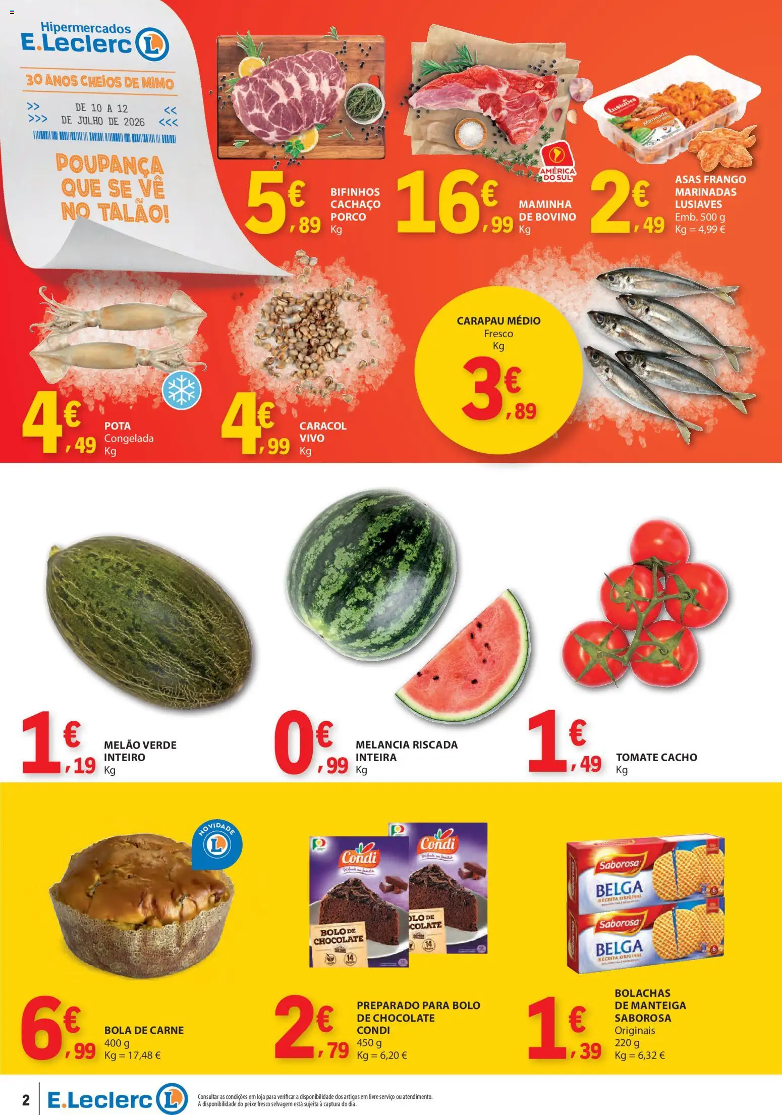 E.Leclerc Catálogo Fim de Semana │ válido de 10/07/2026 | Página: 2 | Produtos: Frango, Manteiga, Tomate, Melão