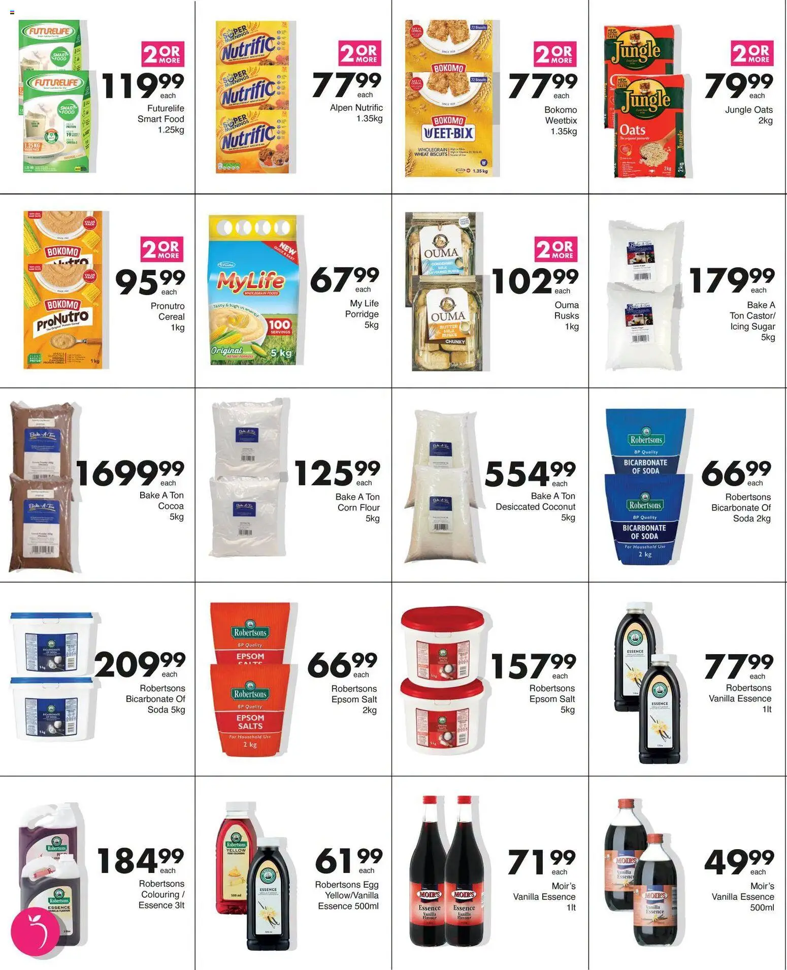 New Save catalogue – valid from 08/07/2026 | Page: 4 | Products: Bicarbonate of soda, Vanilla essence, Flour, Rusks