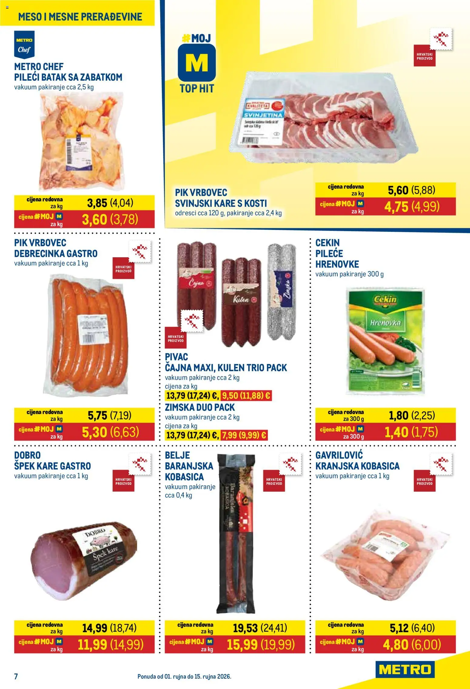 Metro katalog | vrijedi od 01.09.2026 | Stranica: 7 | Proizvodi: Svinjski kare, Meso, Hrenovke, Kulen