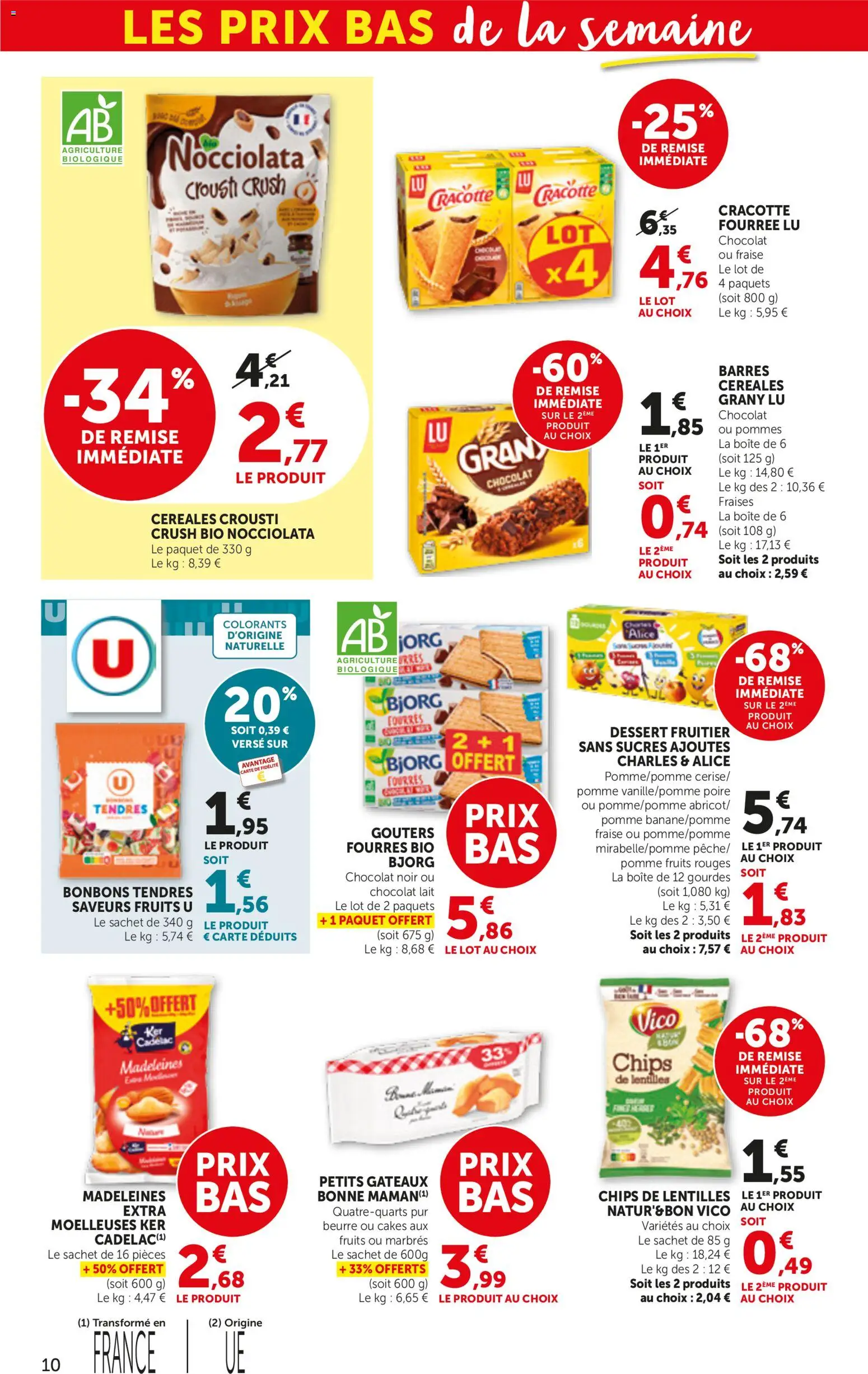 {H1} | Page: 10 | Produits: Poire, Lait, Fraises, Chips