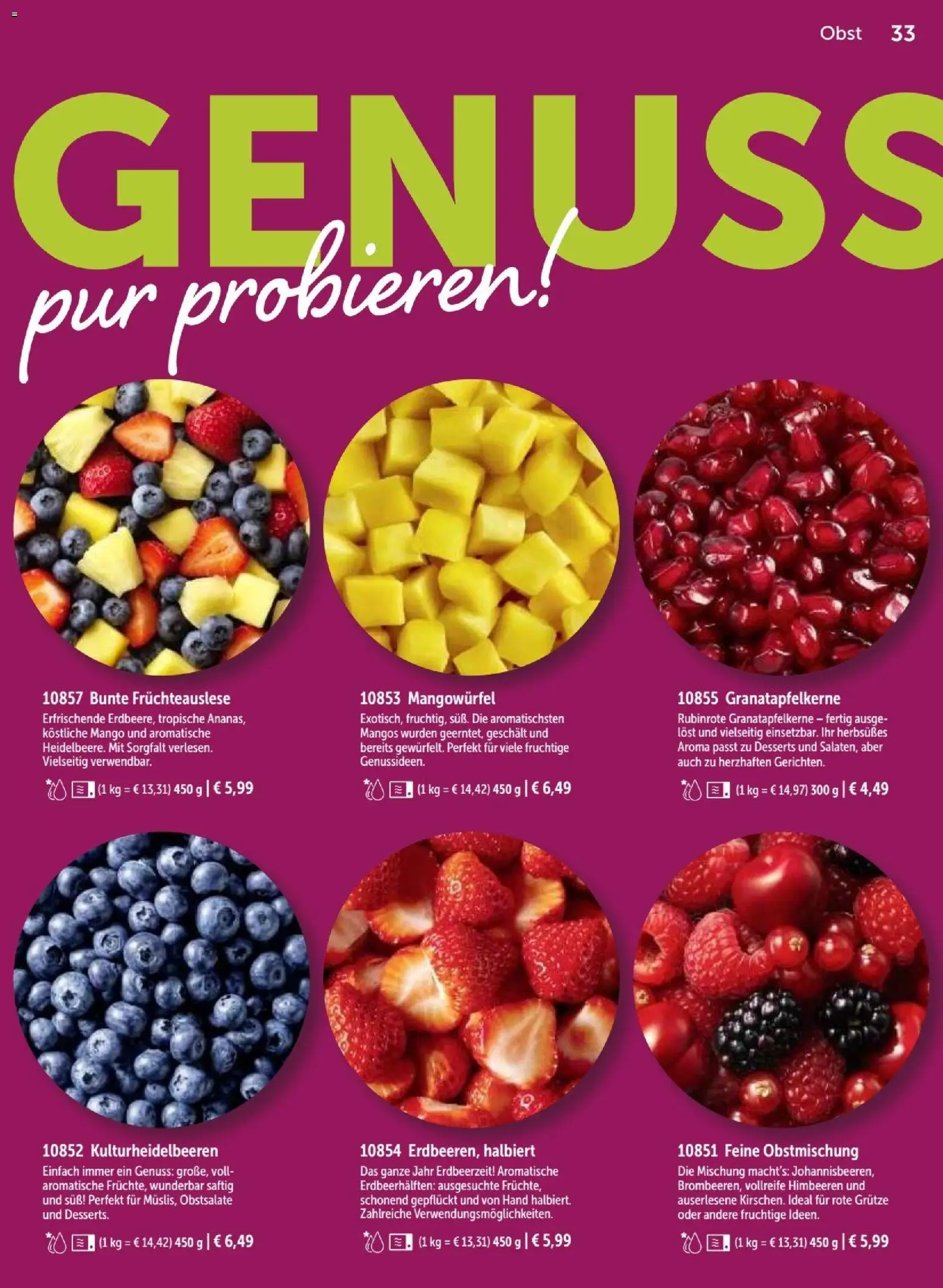 Bofrost Katalog – gültig ab 07.09.2026 | Seite: 33 | Produkte: Himbeeren, Obst, Mango