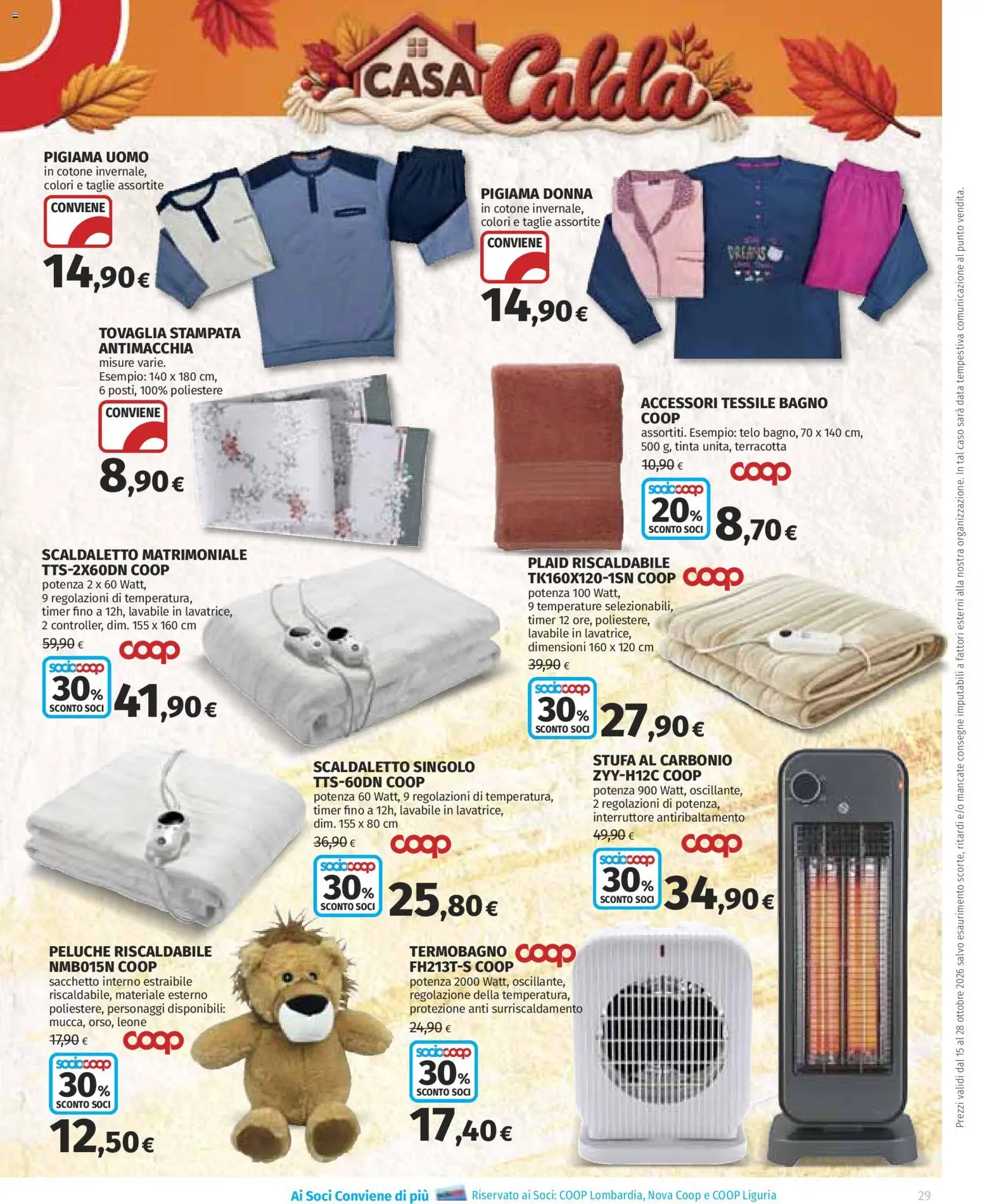 Volantino COOP del 15/10/2026 | Pagina: 29 | Prodotti: Plaid, Stufa, Data, Tovaglia