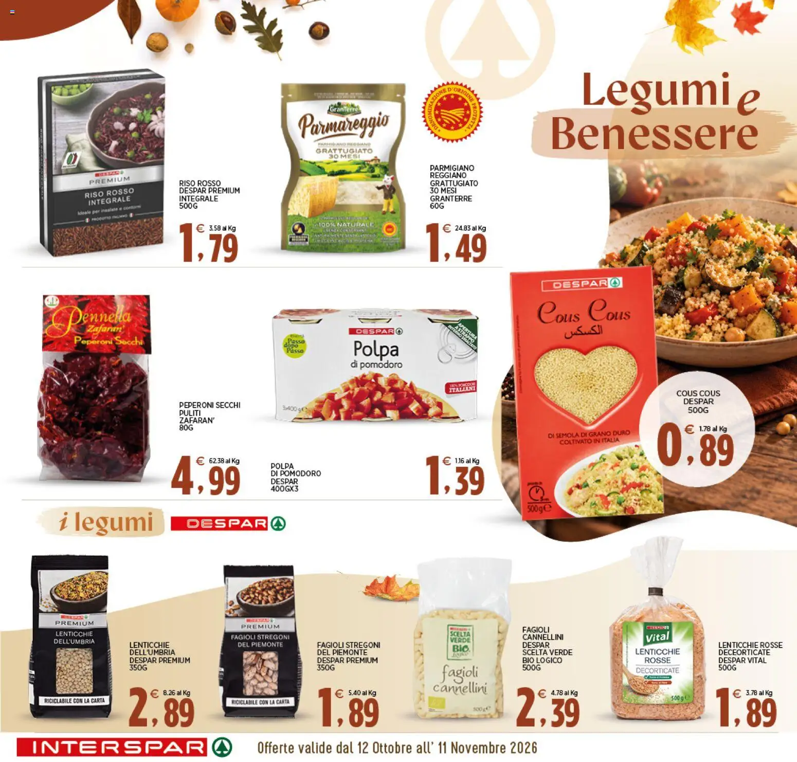 Volantino Interspar del 12/10/2026 | Pagina: 3 | Prodotti: Legumi, Pomodoro, Contorni, Parmigiano reggiano