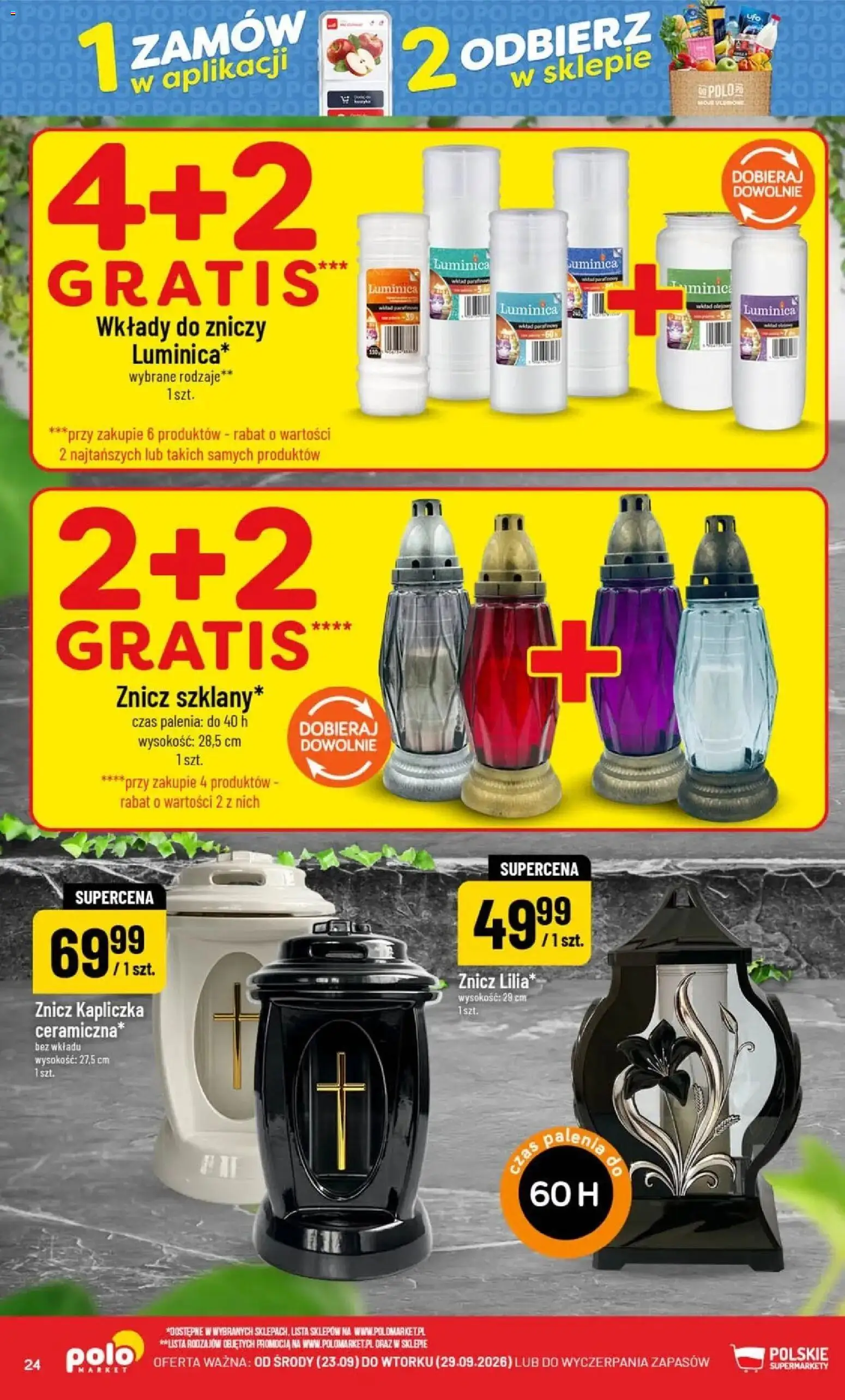 Nowa POLOmarket gazetka od jutra 23.09.2026 | Strona: 24 | Produkty: Wkłady do zniczy, Znicz kapliczka